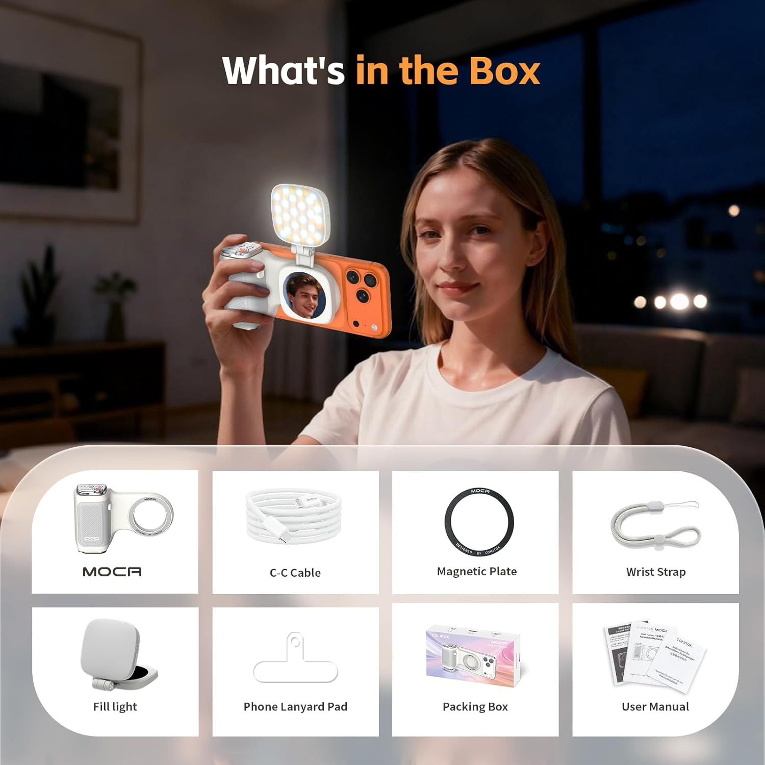 Iphone Camera Grip MOCA with Magnet Fill Light & Mirror for 17 Pro Ios26 Native