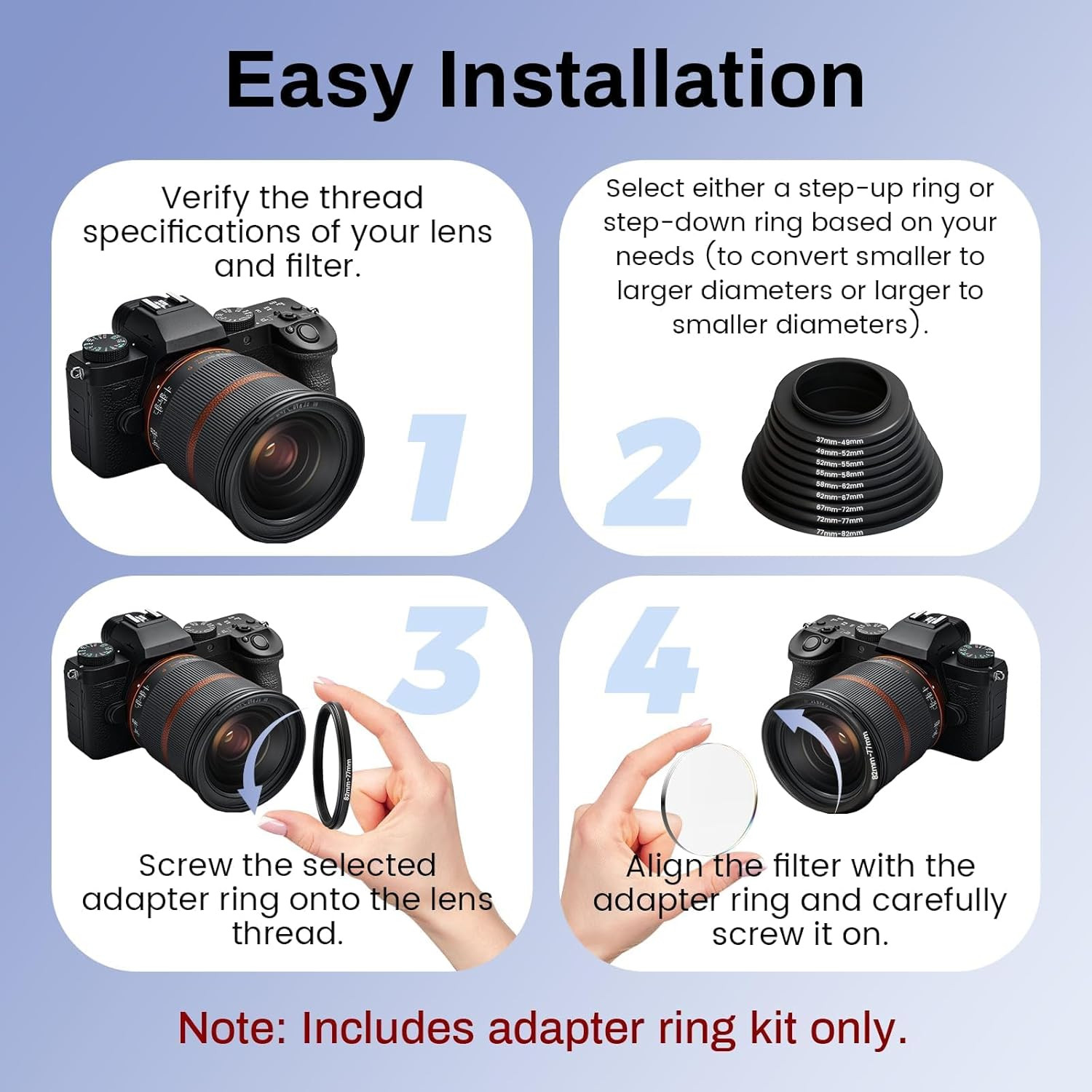 40.5Mm-67Mm Step up Ring Adapter Filter, Aluminum Alloy Camera Lens Filter Adapt