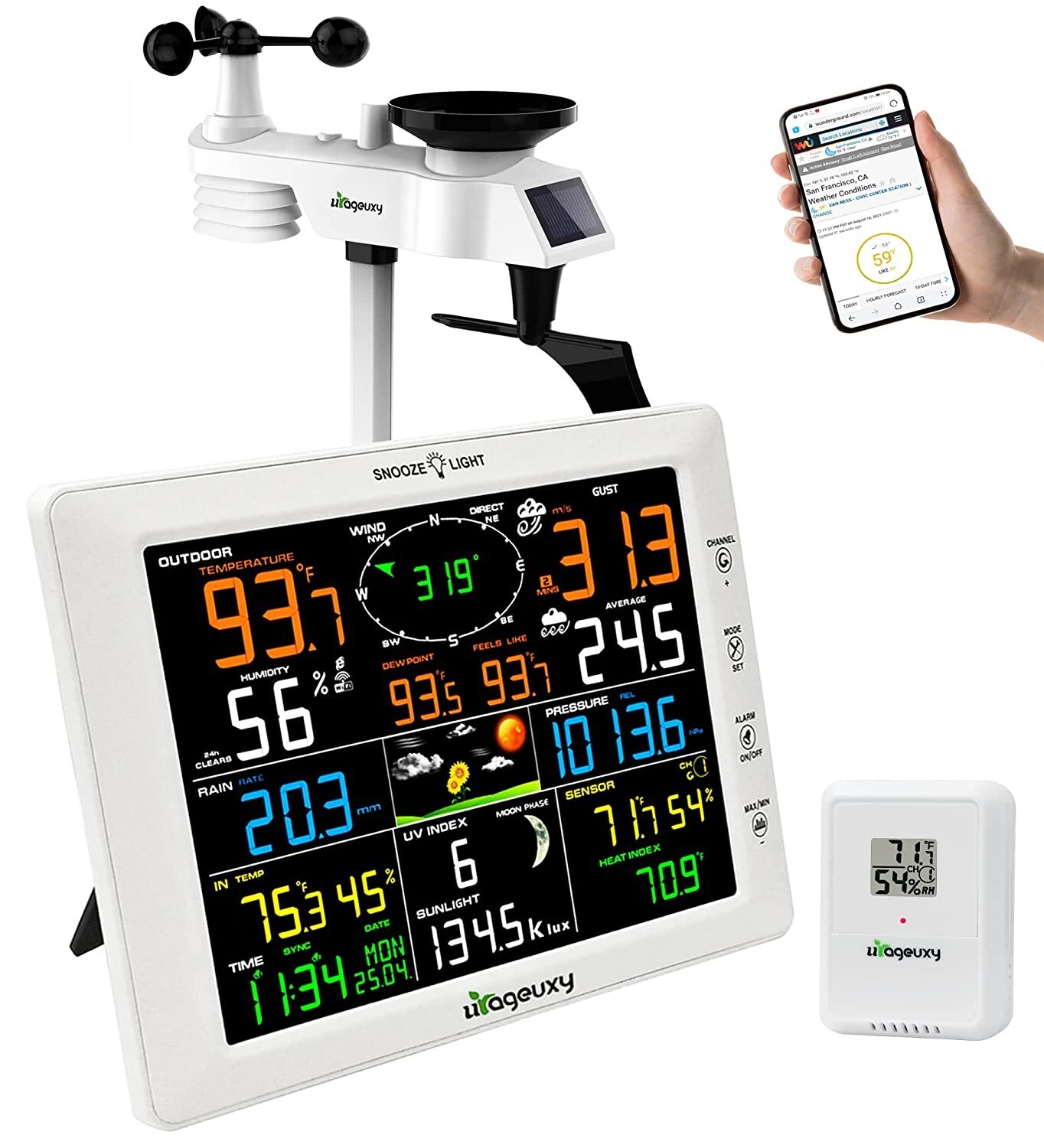 Home Wi-Fi Smart Weather Station Big 10" Color LCD and Outdoor Wireless Sensors