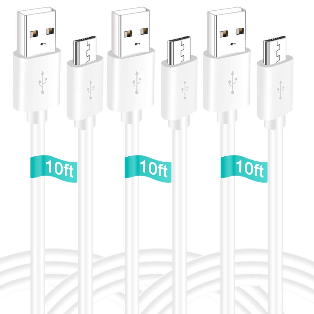 3 Pack 10ft Micro Usb Power Extension Cable Cord Compatible For Wyze Camwyzecam