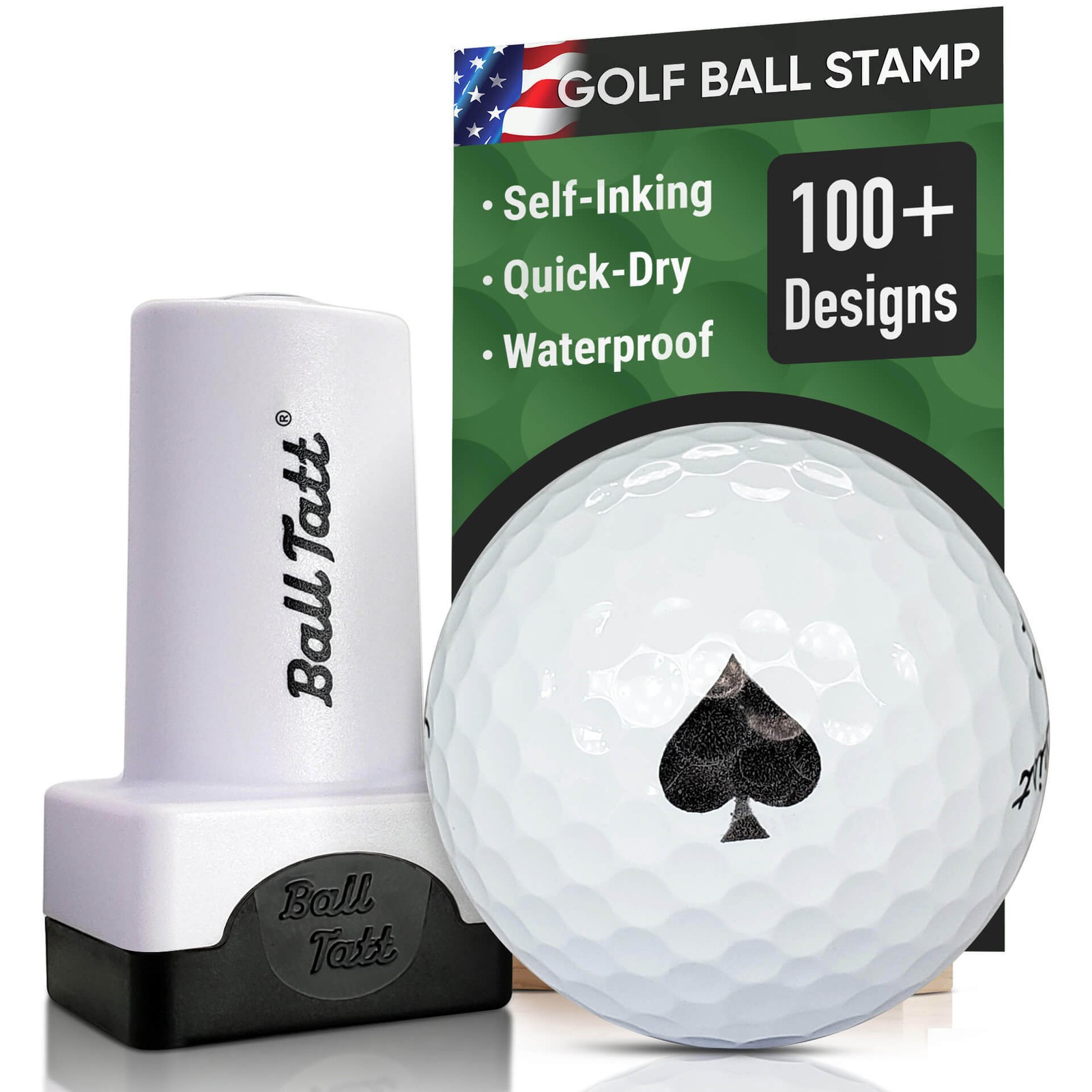 Ball Tatt - Ace of Spades Golf Ball Stamp Marker Quick-Dry Self-Inking Ball Stam