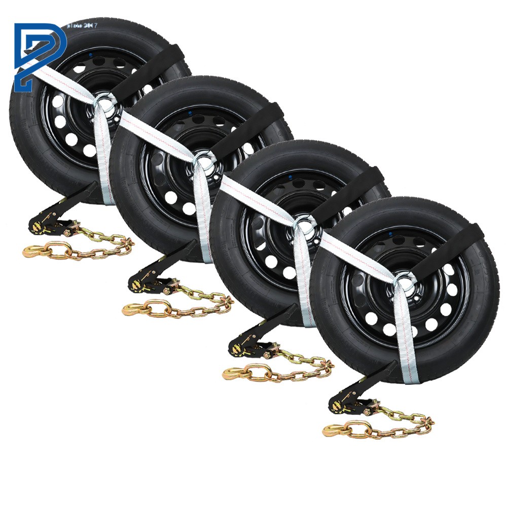 Car Tie Down with Chain Anchors 4 Pack 2 Inch x 96 Inch Silver For SUV Truck