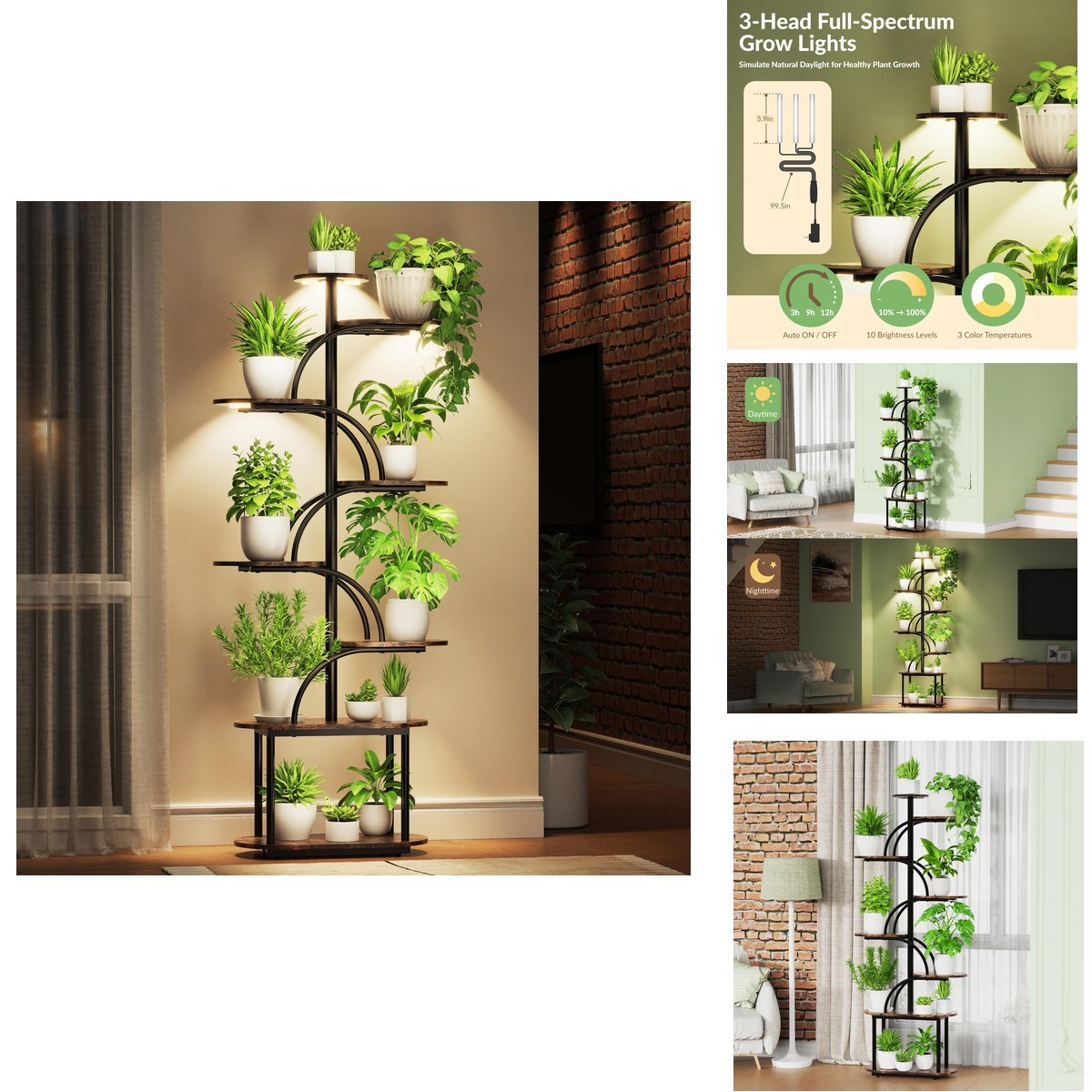 TIMIANO Plant Stand with Grow Light 61" Tall 8 Tiered Black Oval Display Rack