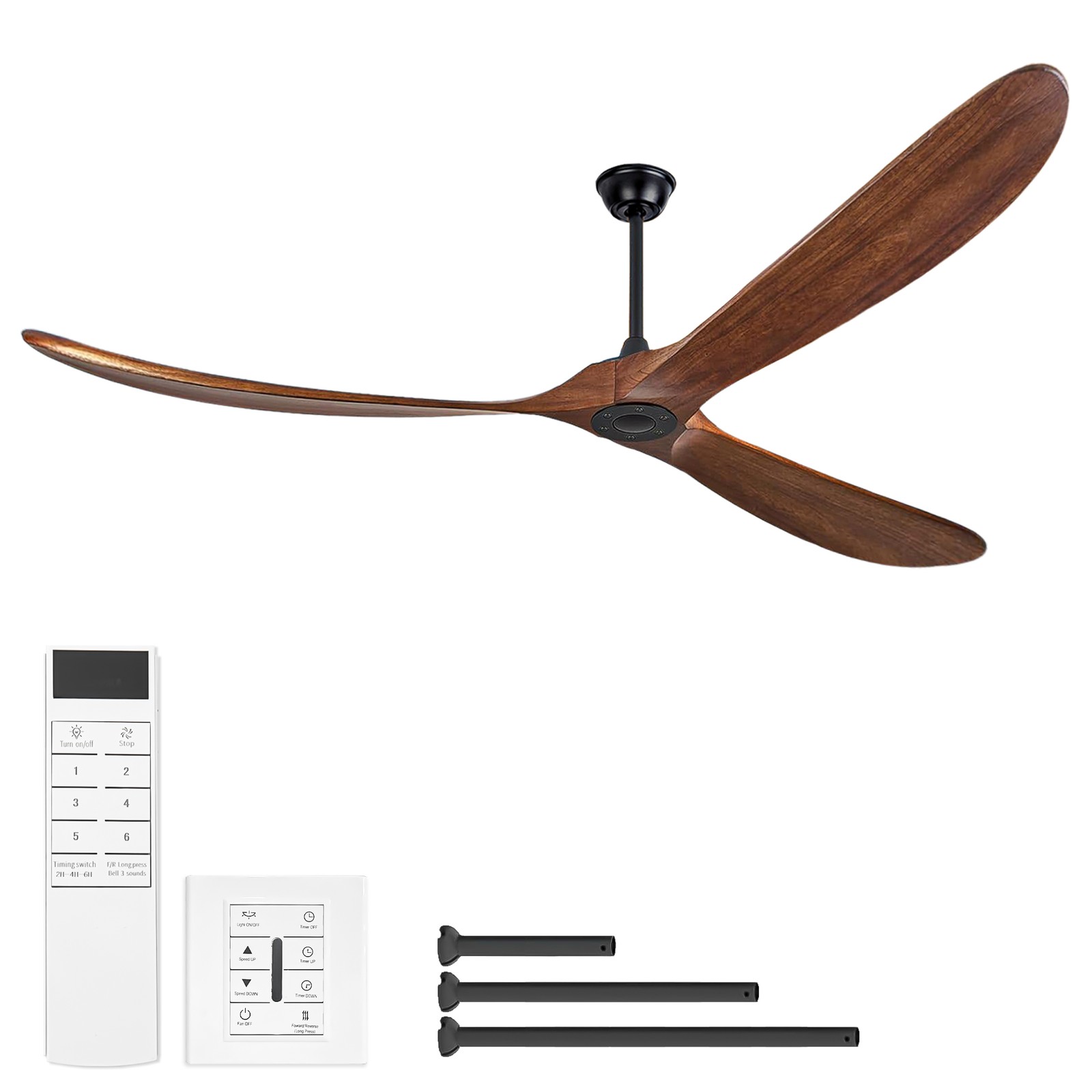 88 '' Large Size Solid Wood Ceiling Fan without Light Wall Switch Remote Control