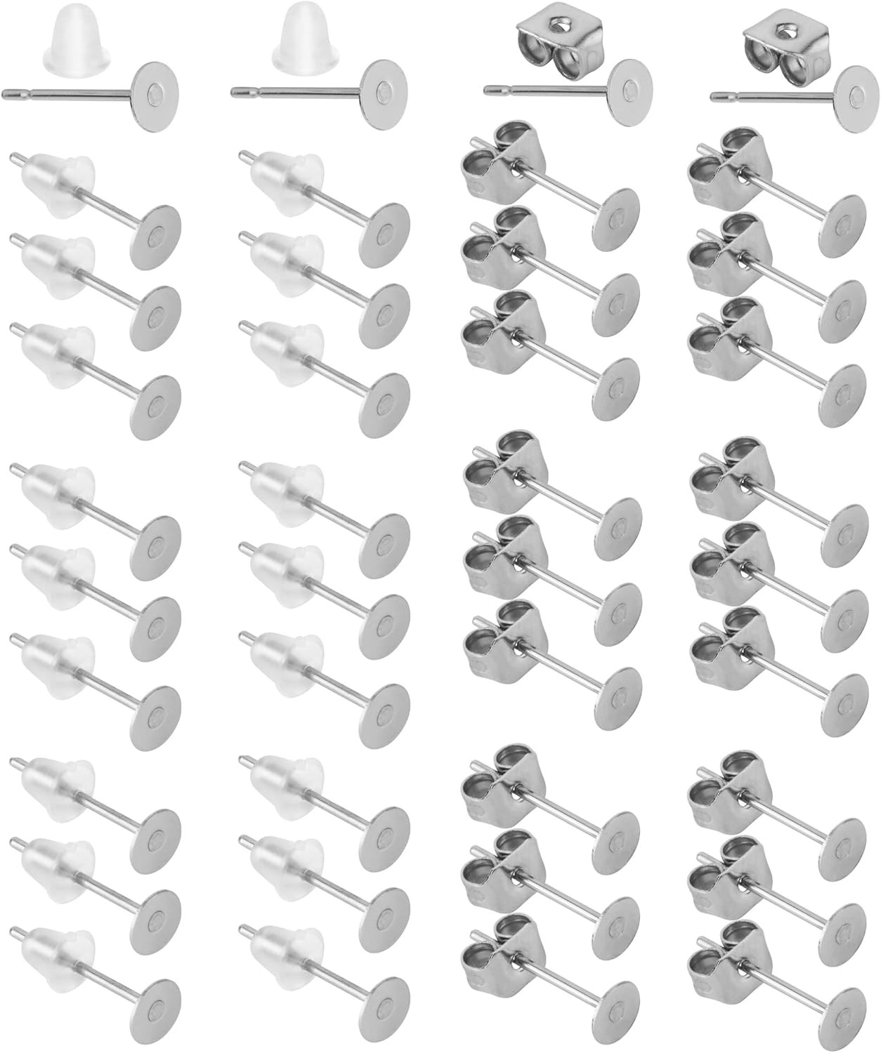 Mr. Pen - Earring Posts & Backs, 300 pcs, Silver & Stainless Steel, Stud Earring