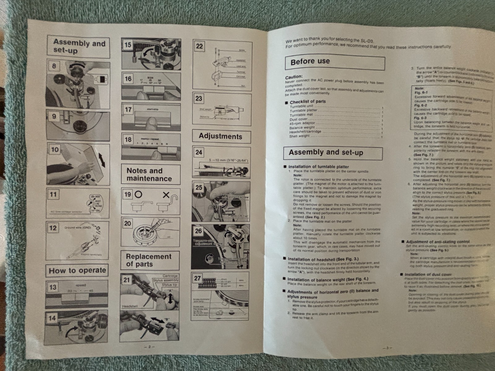 Technics SL-D3 Original Owner's Manual-Good Instructional Document