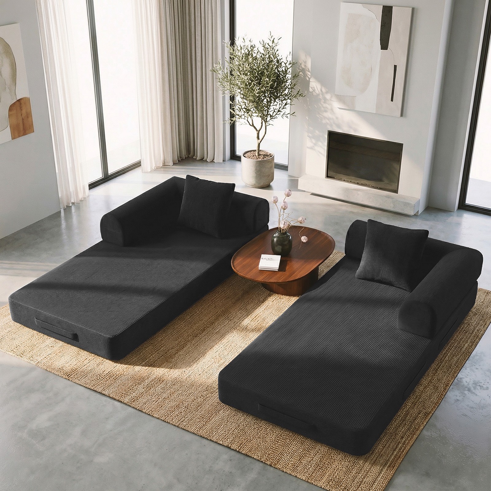 Sofa Bed Couch Sleeper Convertible Pull-Out Bed Couch With Side Pockets Washable