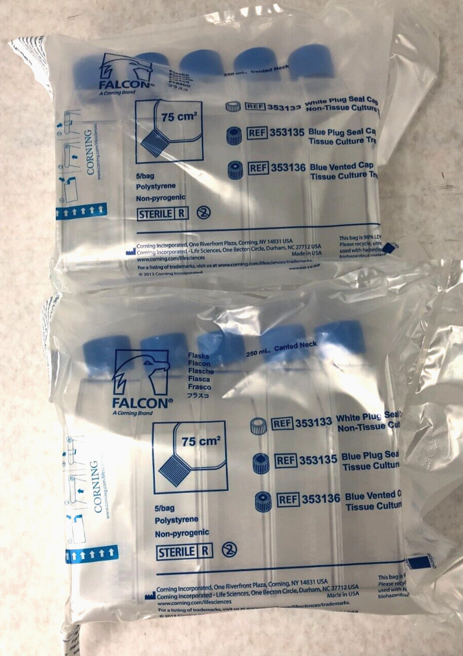 Falcon 353136 250ML Flask Canted Neck BLue Vented Cap Sterile Lot of 10