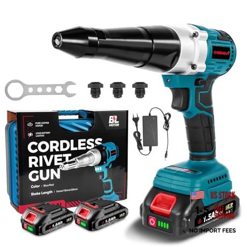 Cordless Rivet Gun with 2PCS Batteries and 1.2A Fast Charger, Brushless