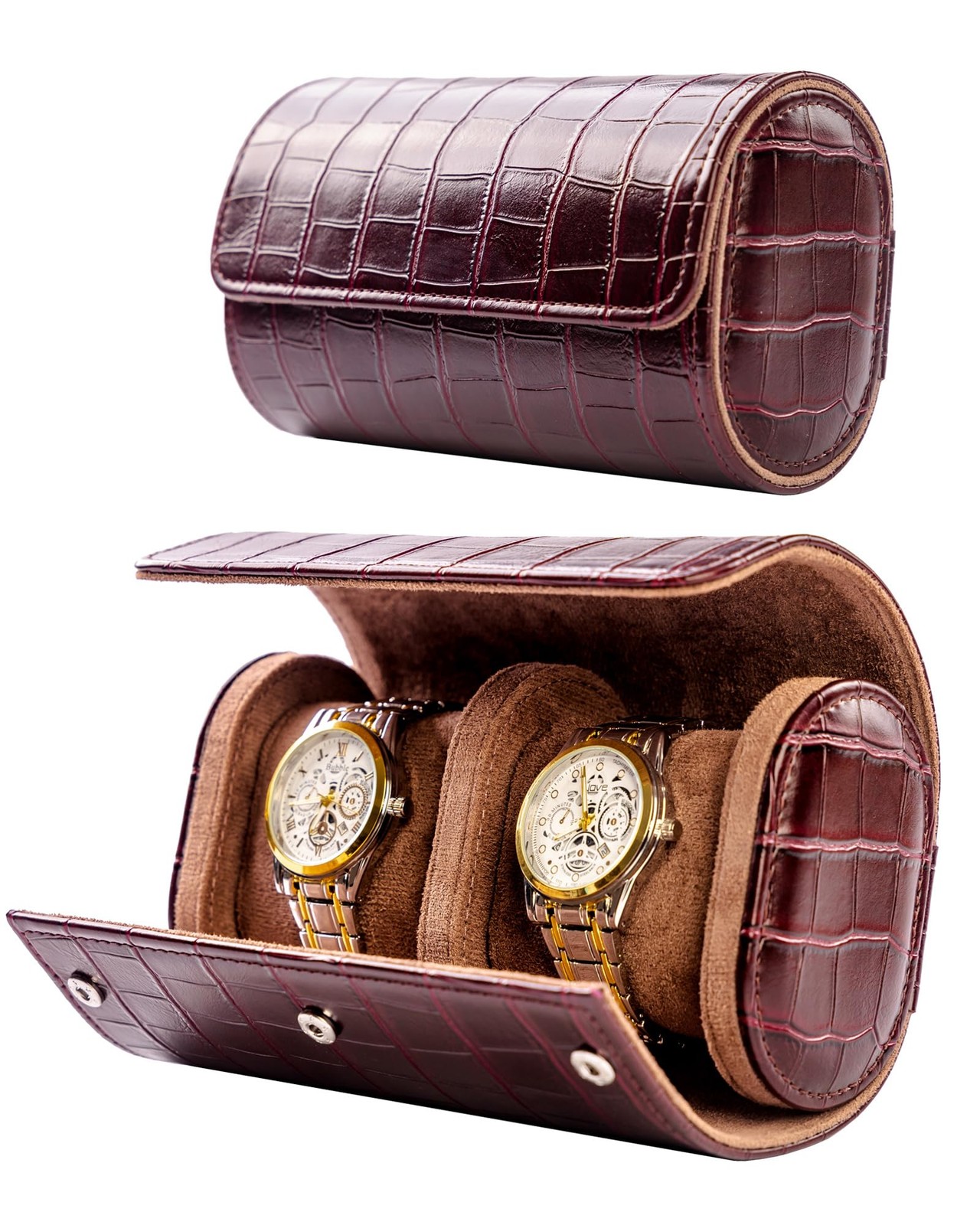 2 Watch Travel Case- Classic Leather Watch Case With Superb Texture.Portable ...