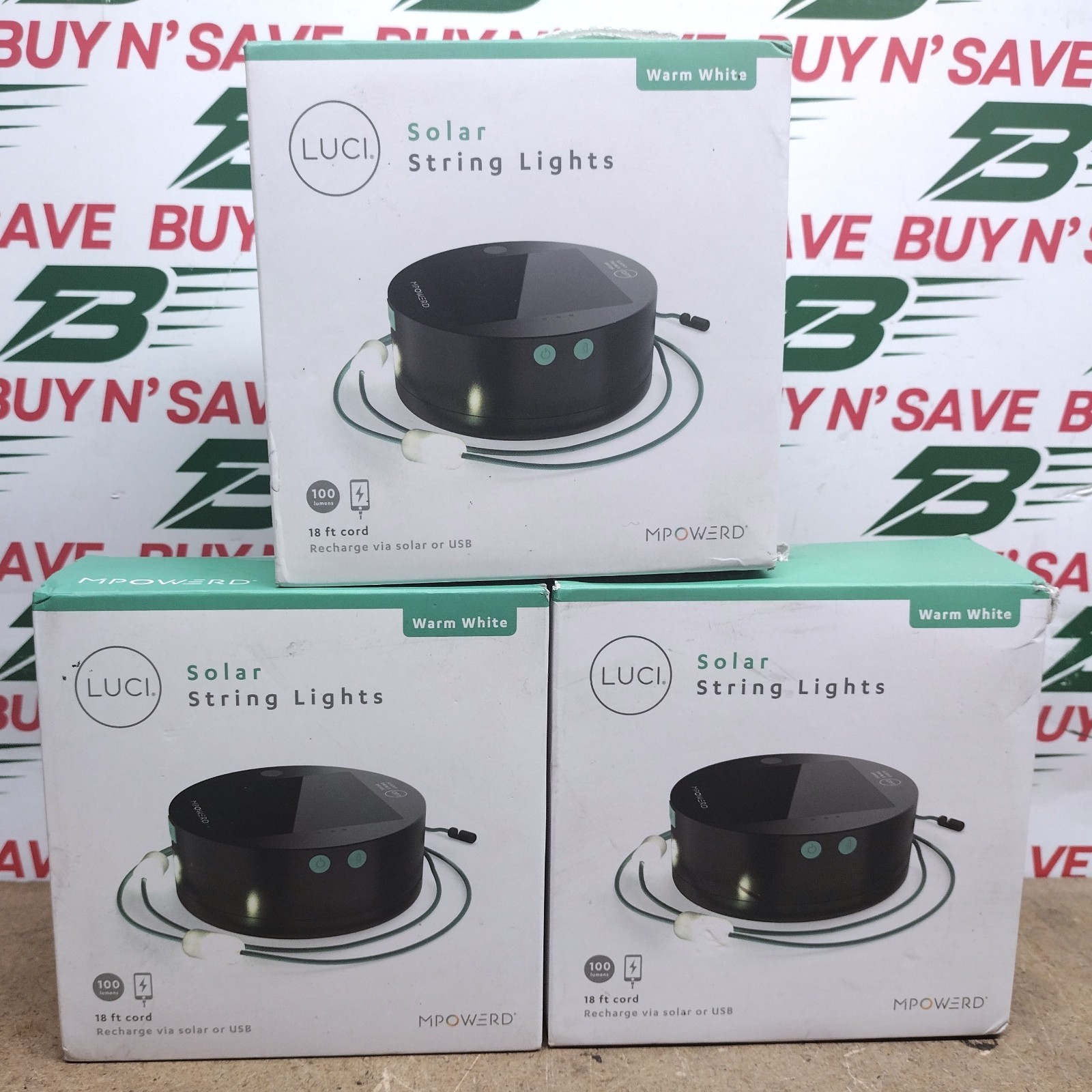 Lot of 3- MPOWERD Luci 18' Solar String Lights 20 LEDs 100 Lumens Warm White NEW