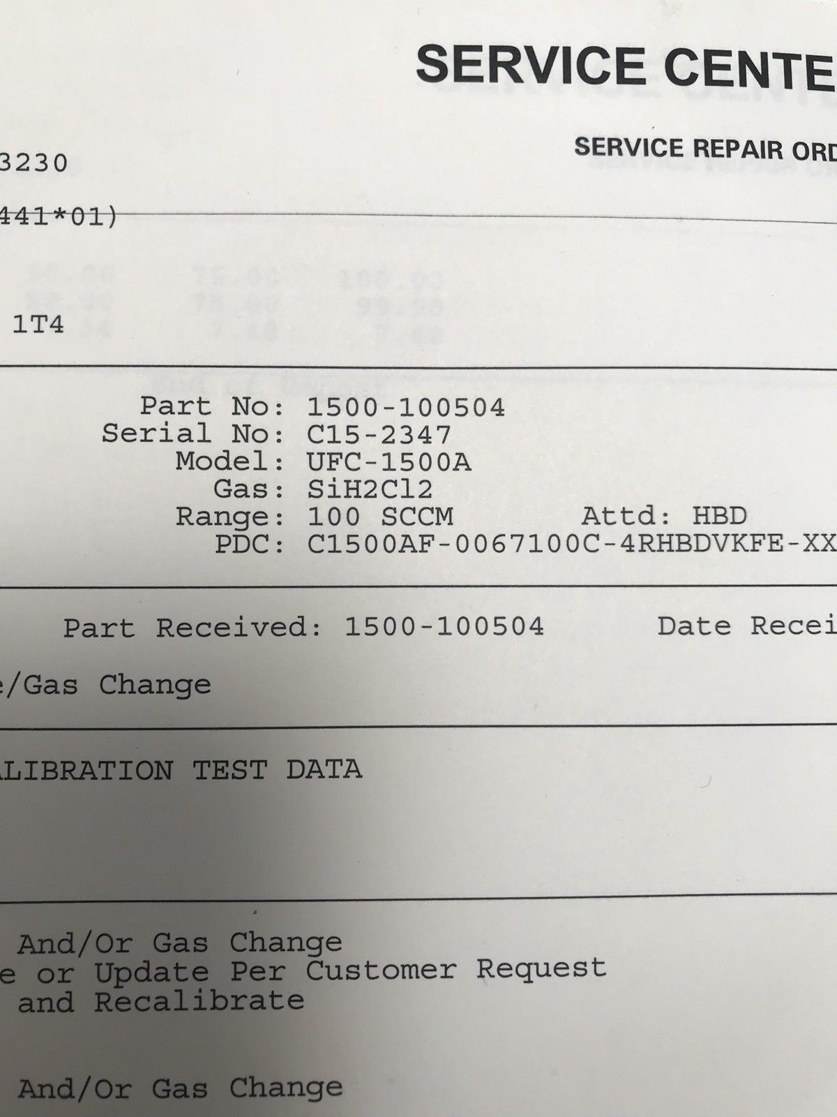 Unit UFC-1500A Mass Flow Controller, SIH2CL2,100 SCCM Refurbished