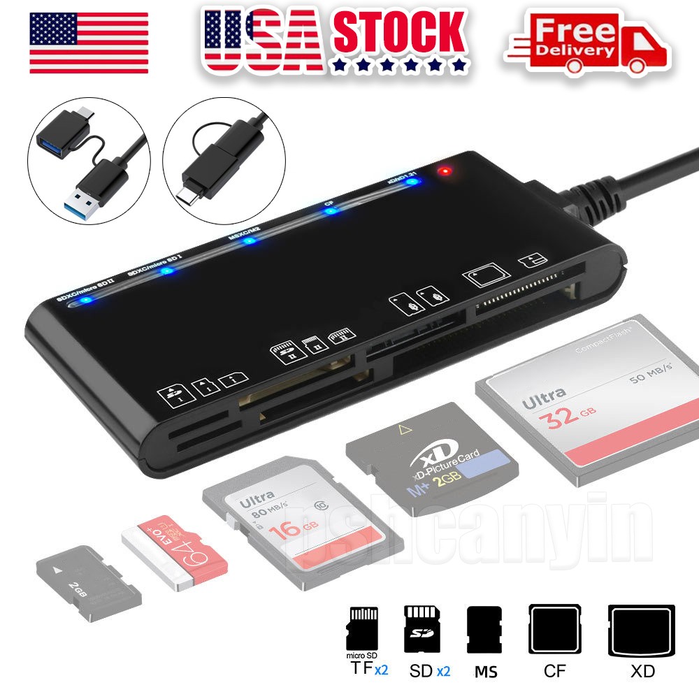 Memory Card Reader, USB 3.0 7 in 1 Adapter Hub, for SD, CF, TF, Micro SD, XD, MS