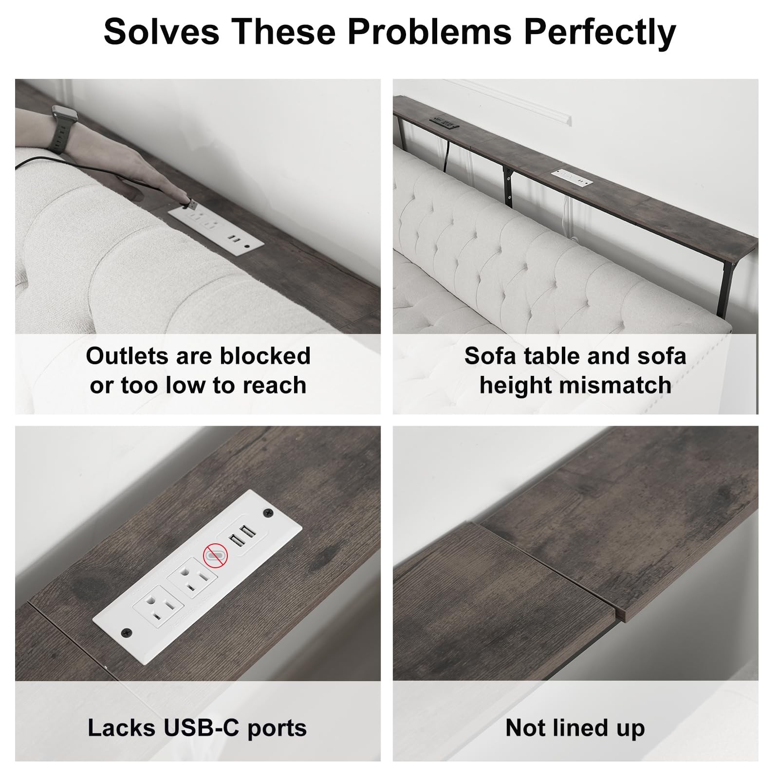 YGEOMER 79in Behind Couch Table Adjustable Height Sofa Table with Charge Stat...