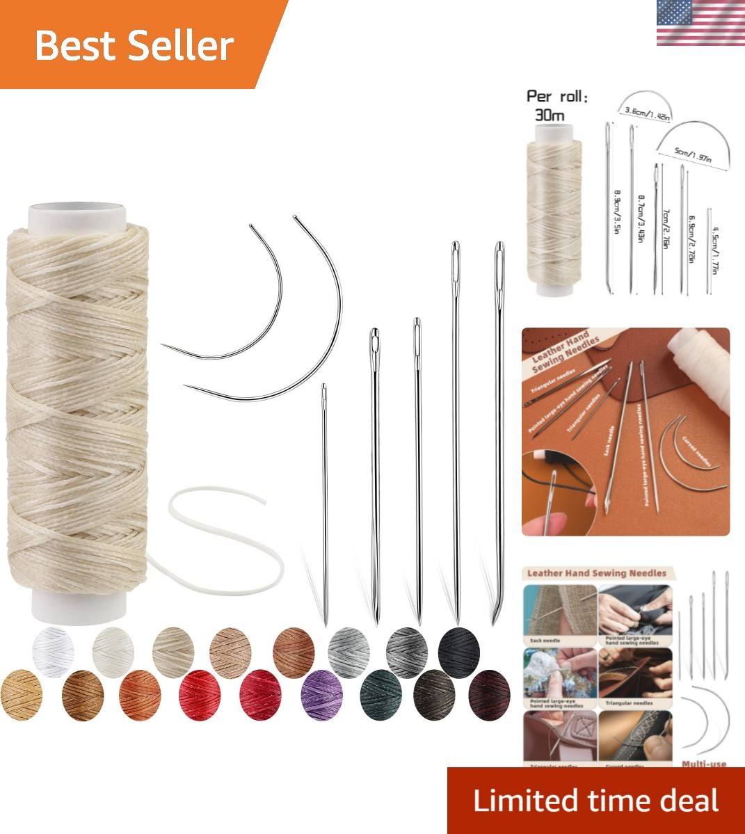Easy-to-Use Waxed Thread and Needle Set - Ideal for Leather and Canvas Crafting