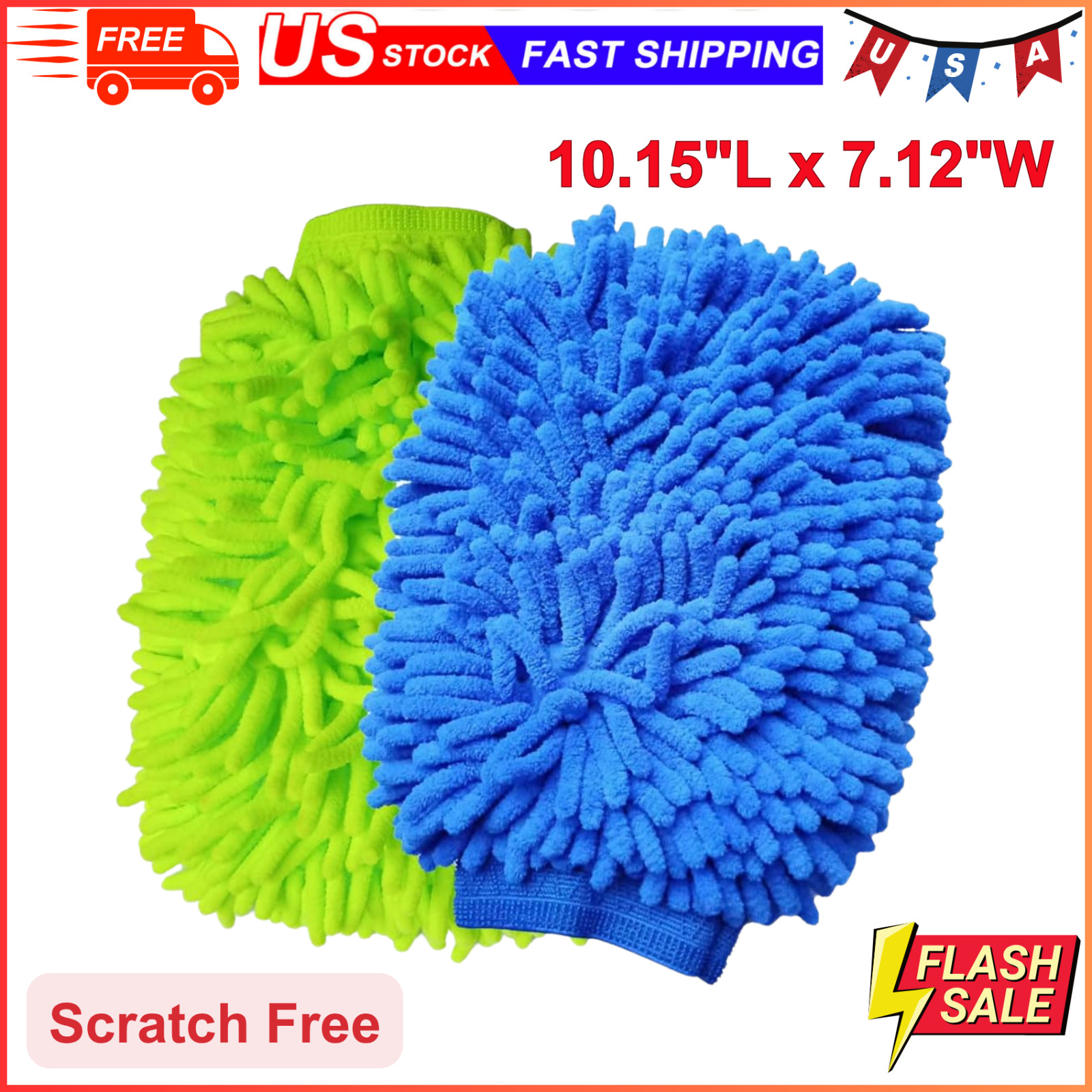 2 Pack Car Wash Mitt Microfiber Chenille Car Wash Mitt Scratch Free for Cars