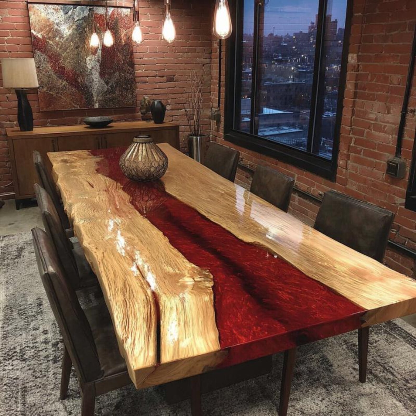 Modern Walnut Epoxy Dining Table Top Luxury Handmade Industrial Wood