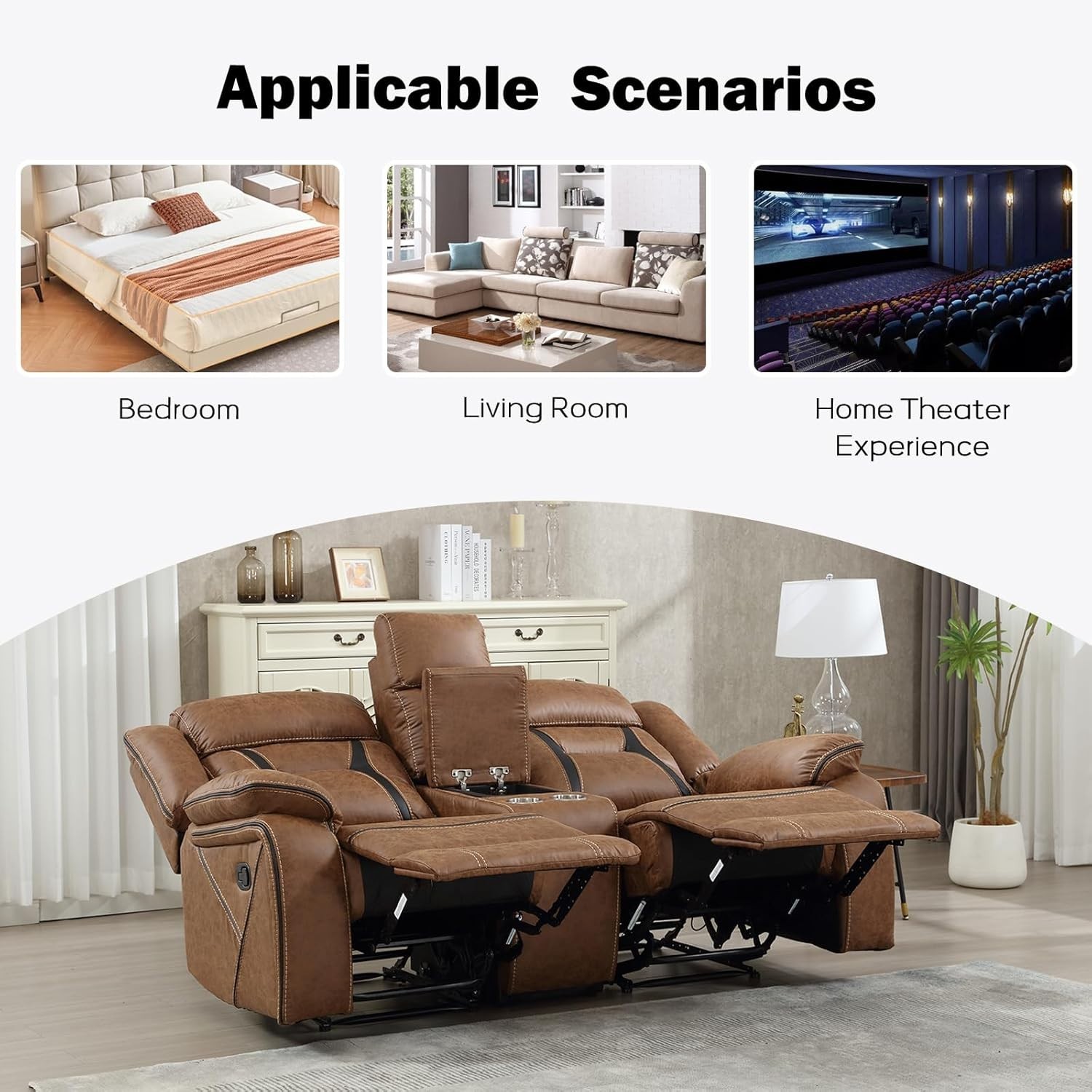 EBELLO Faux Leather Manual Loveseat Recliner, 2 Seat Reclining Sofa Chairs