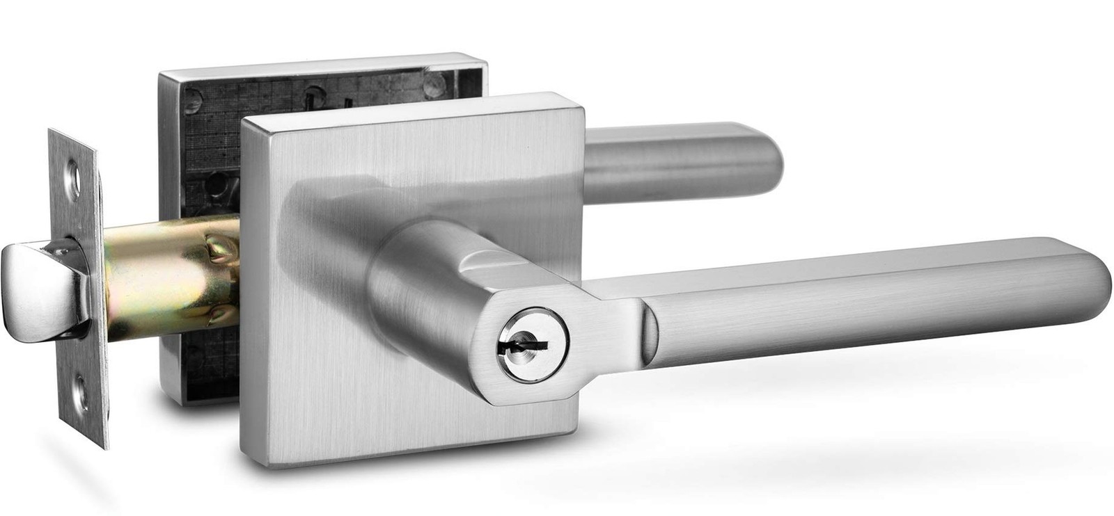 Entry Lever Door Handle Lock and Key Slim Square Locking Lever Set [for Front...