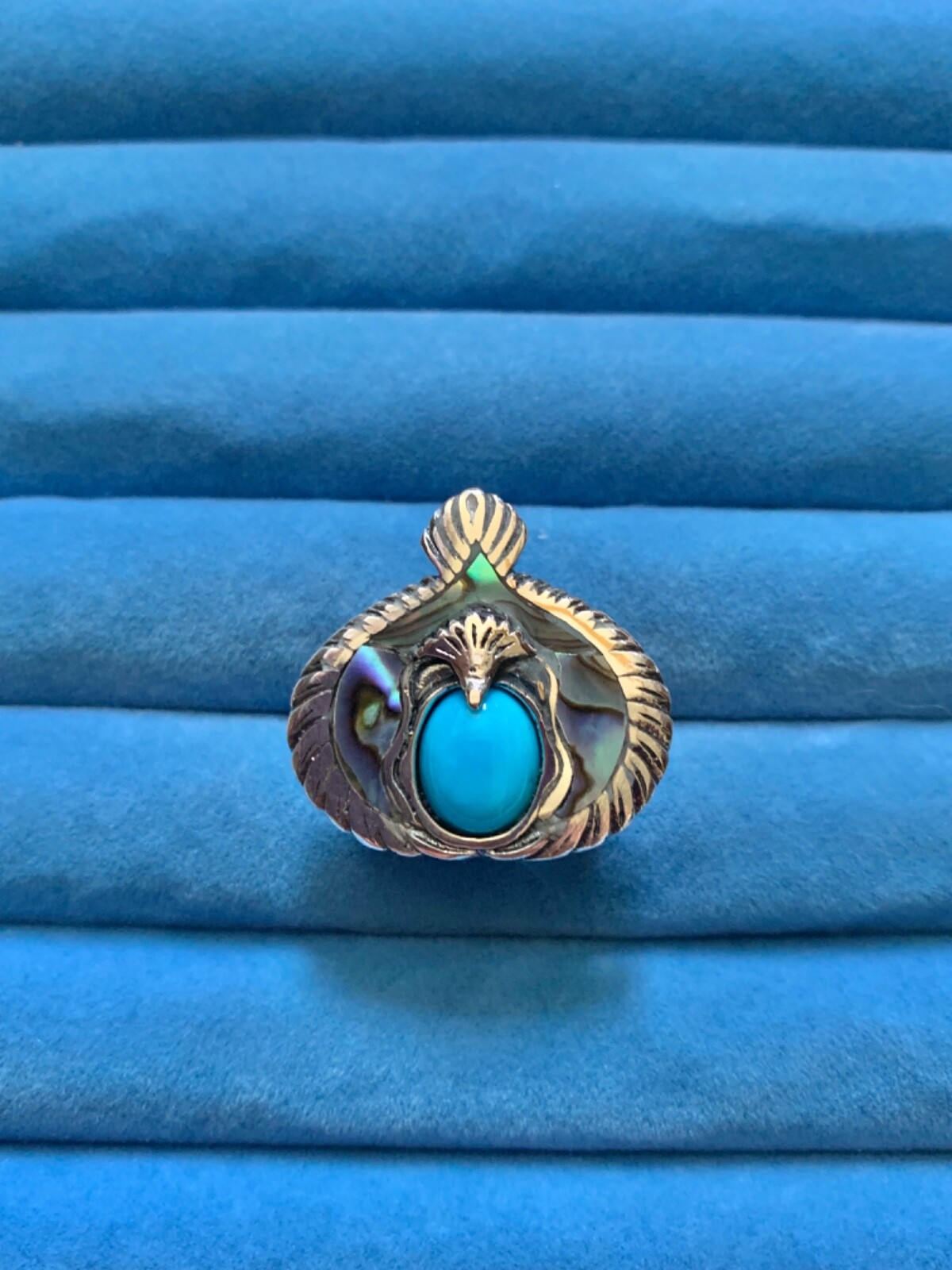 Bali Legacy Sleeping Beauty Turquoise, Abalone Shell Eagle Ring - Sizes 7 & 8