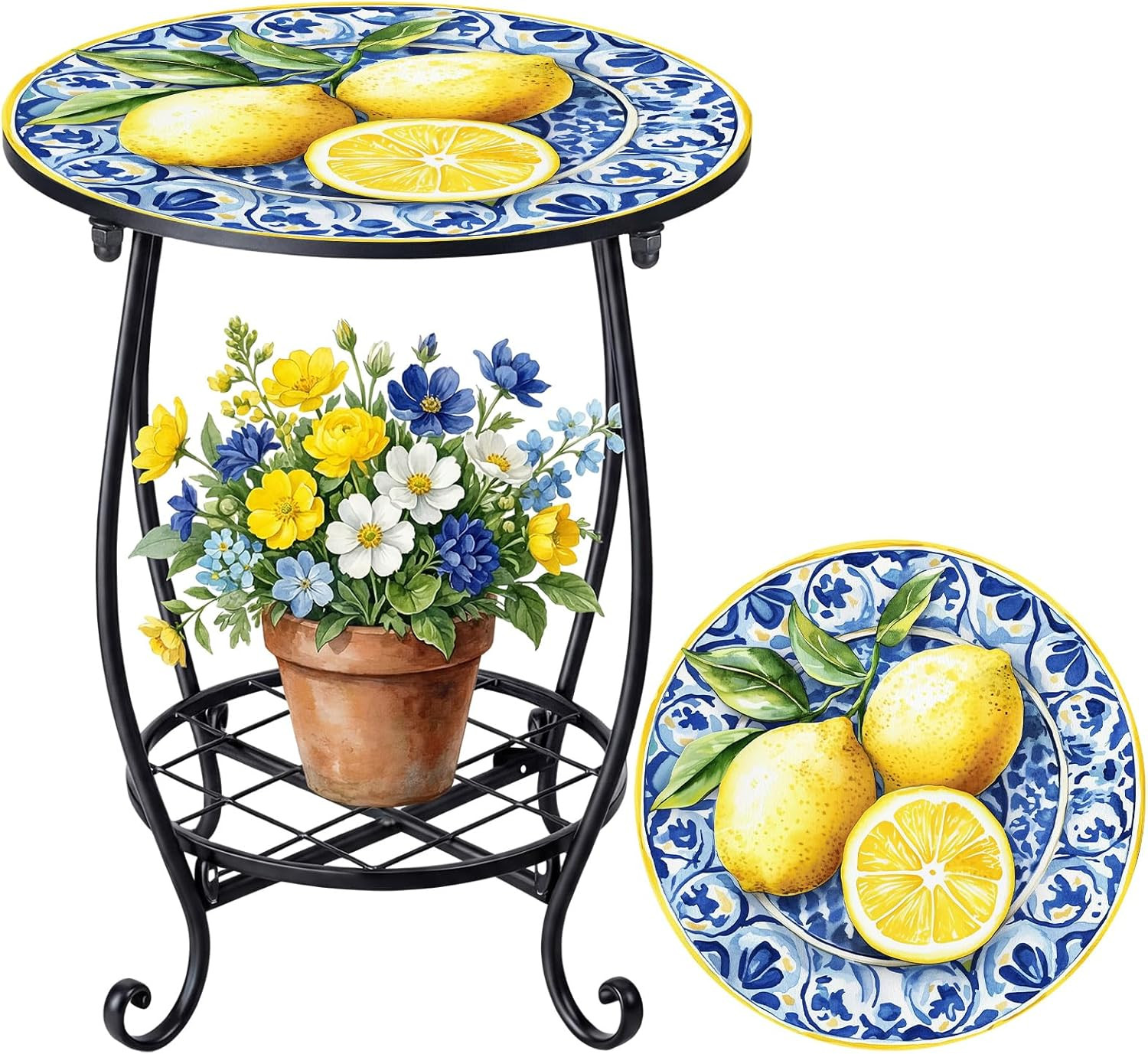 Outdoor Side Table round Small Mosaic Patio Accent Indoor End Plant Coffee Tea T