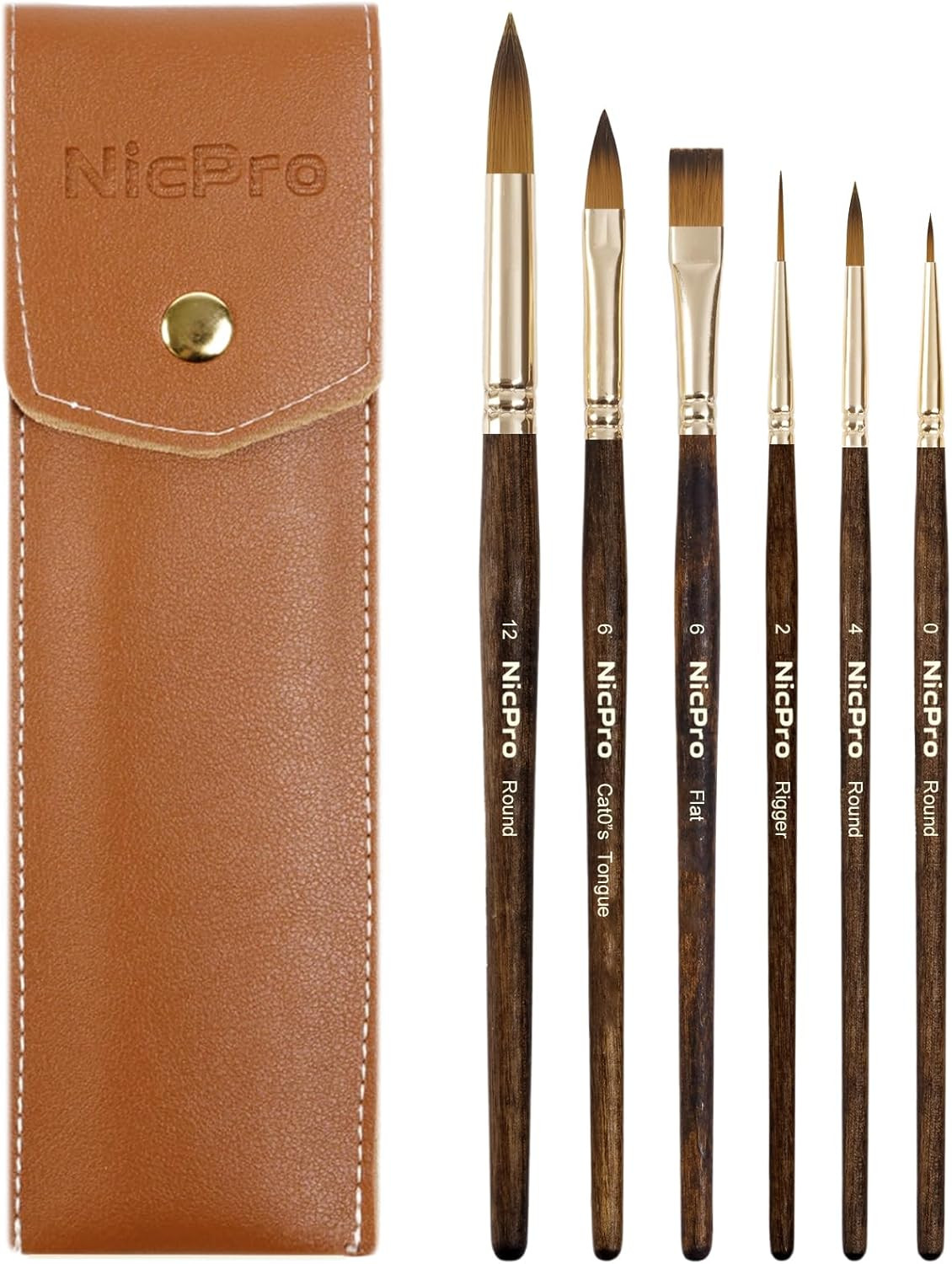 Travel Watercolor Brushes Set, 6Pcs Kolinsky Sable Performance Paint Brush for P
