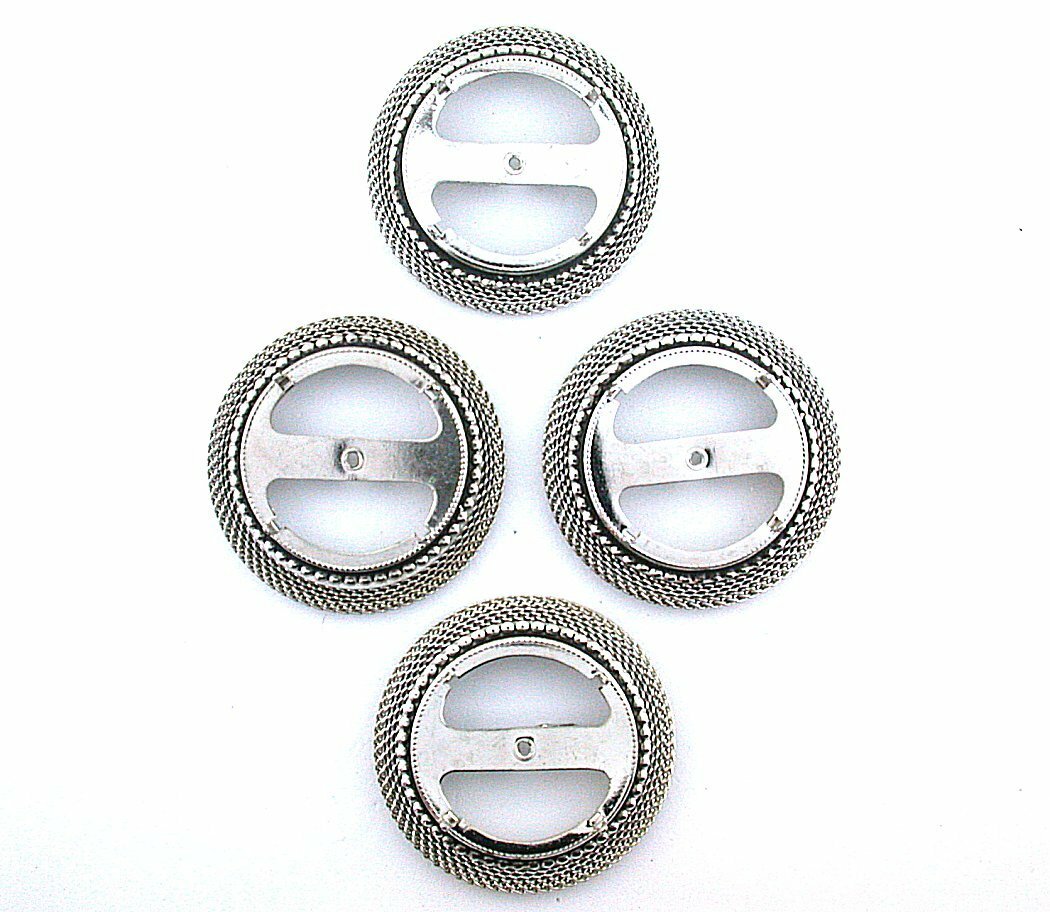 FOUR SILVER COLOR MESH 30MM ROUND CABOCHON CAB HALF DOLLAR   BOLO TIE MOUNTING
