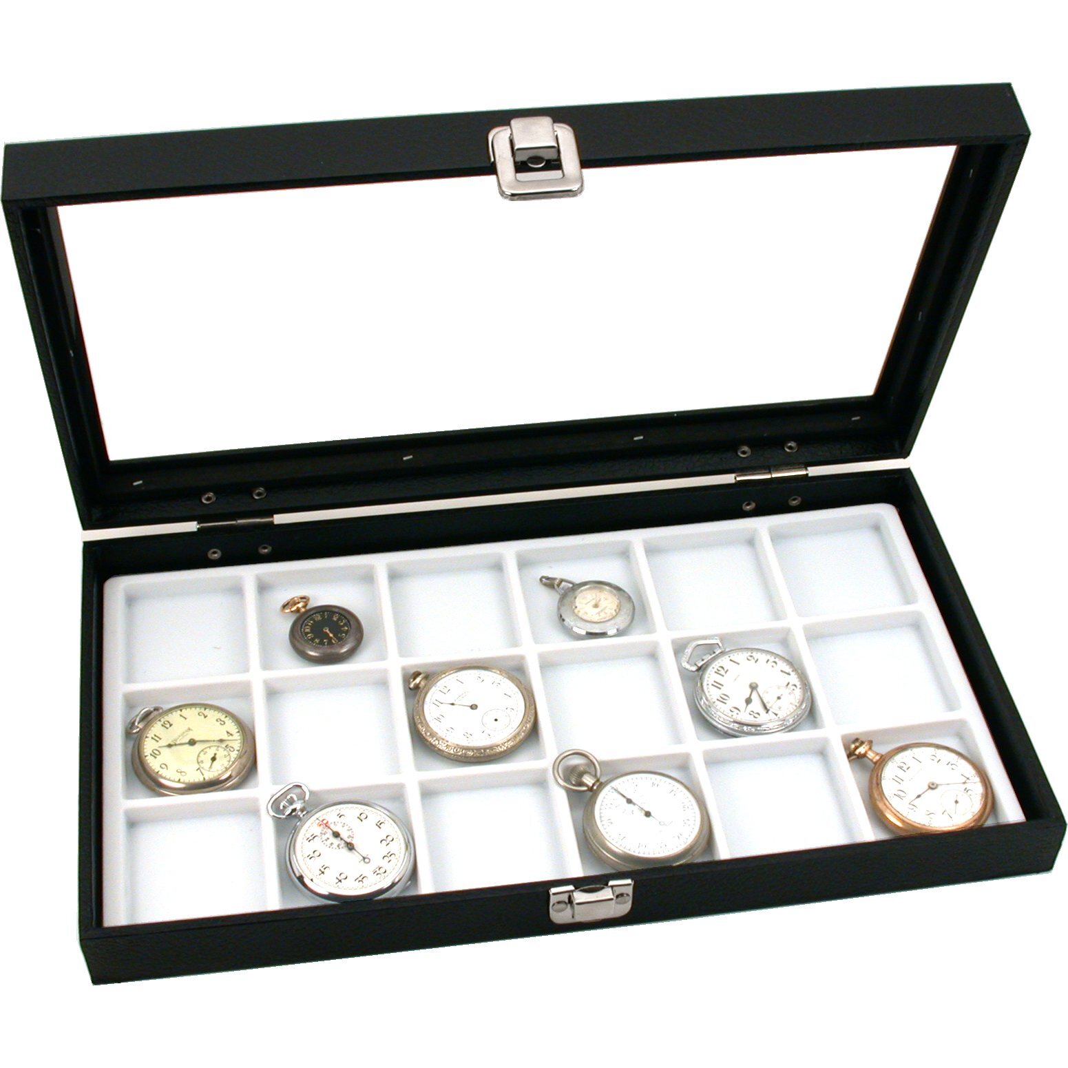 Glass Top Display Case Box White 18 Slot Insert