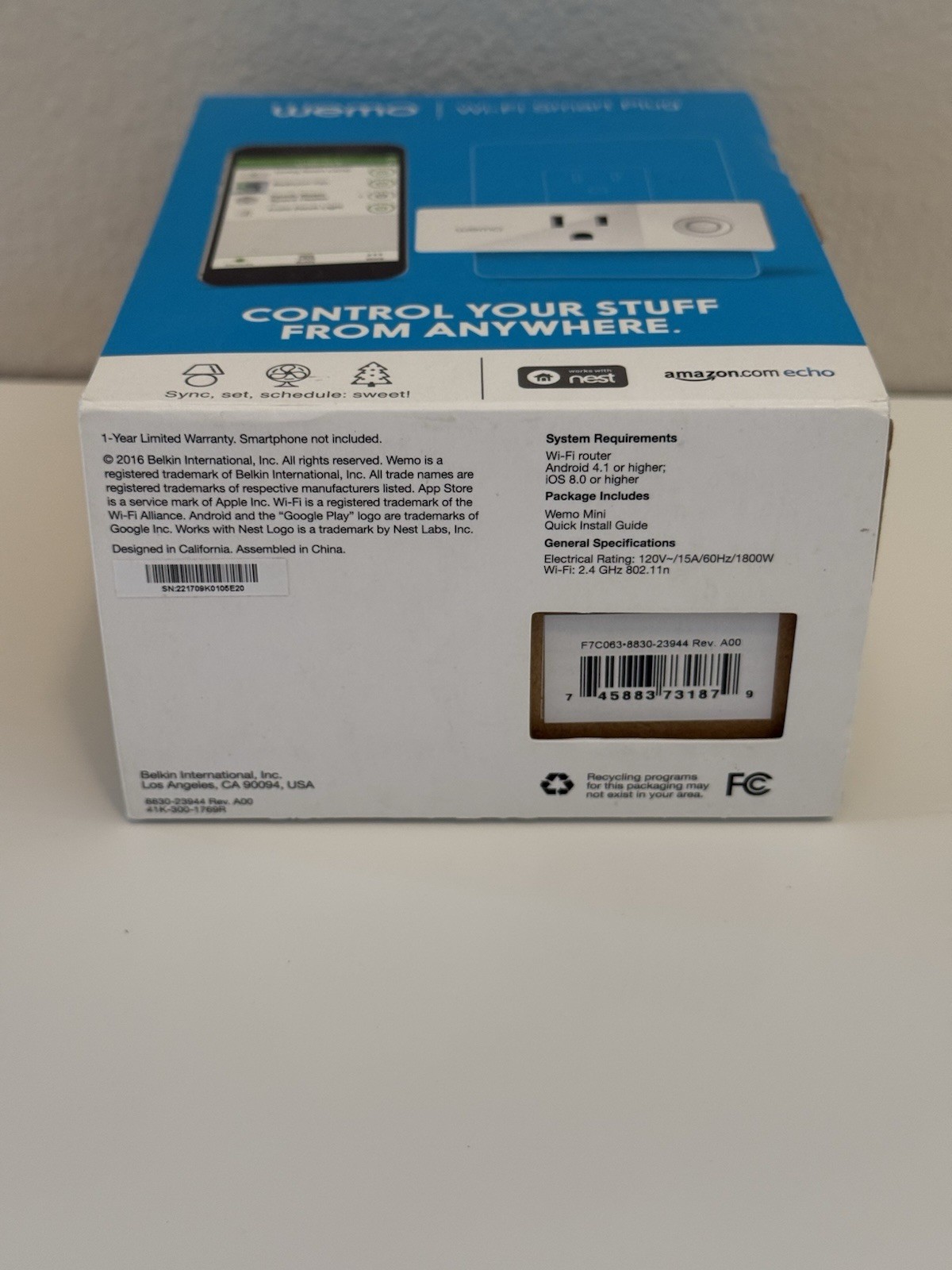 WEMO Smart Plug Wi-Fi Enabled Works With Alexa And Google Assistant And Apple
