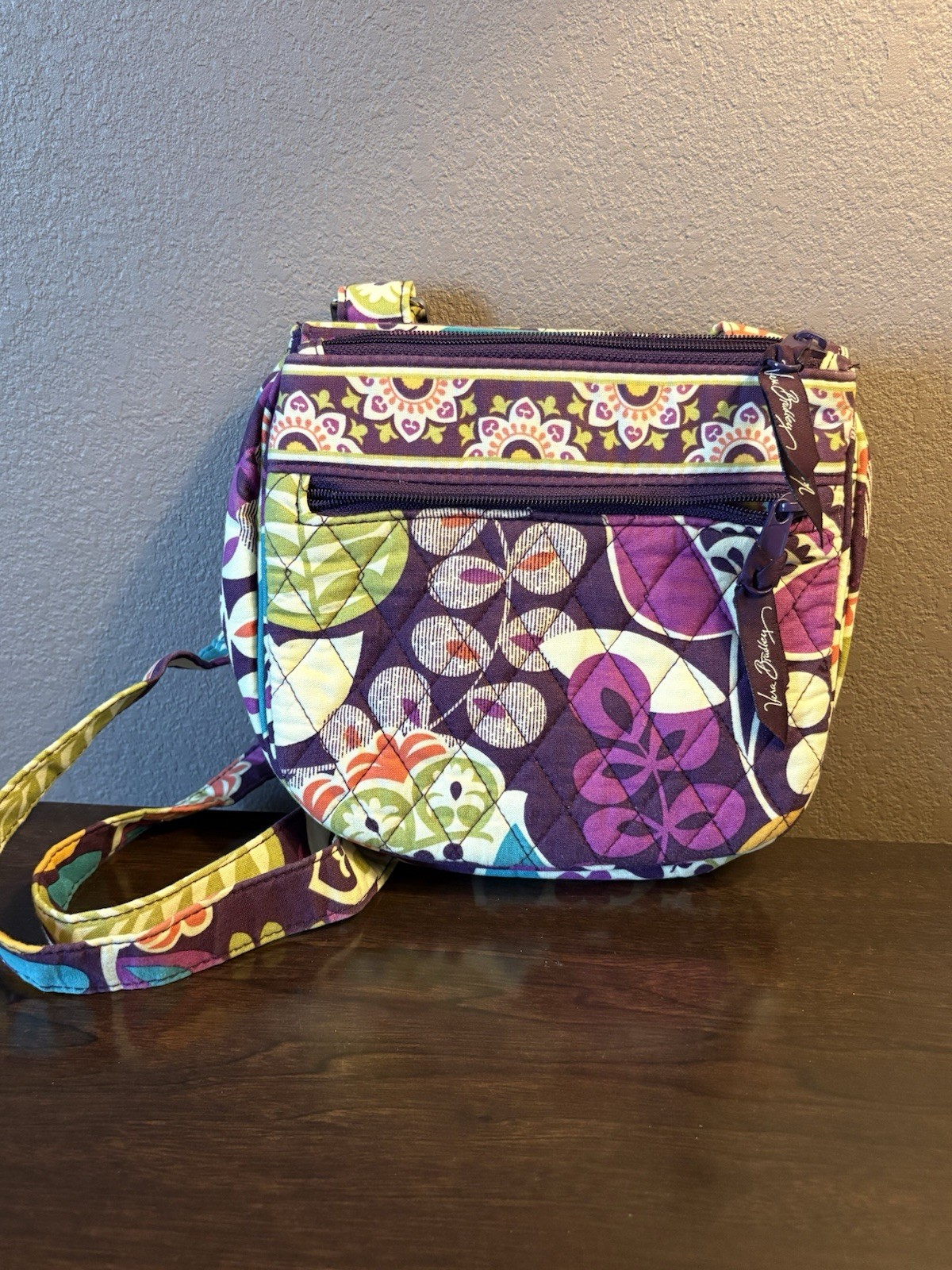 Vera Bradley Little Flap Hipster Quilted Plum Crazy Floral Pattern Crossbody Bag