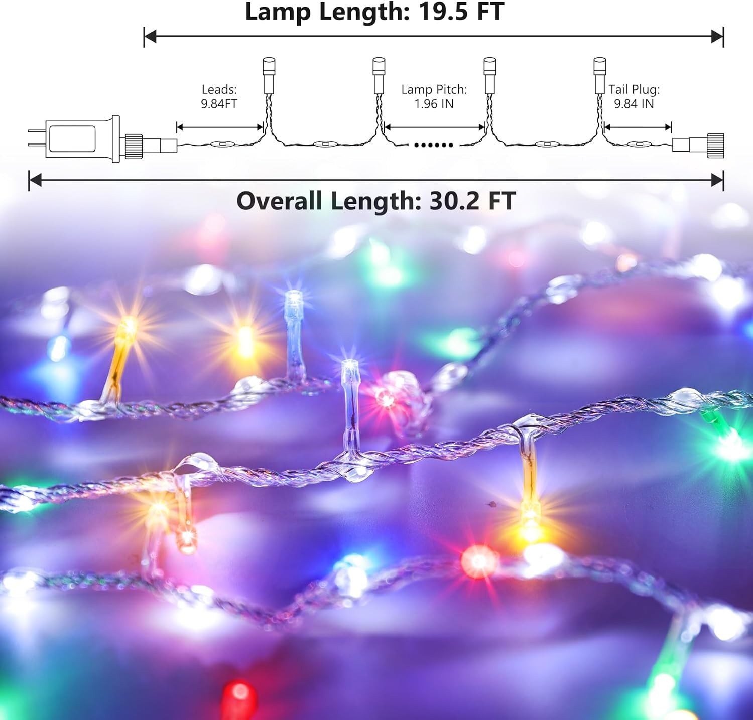 30FT String Lights 240 LEDs Water Flowing Multicolor String Lights W/ 8 Basic