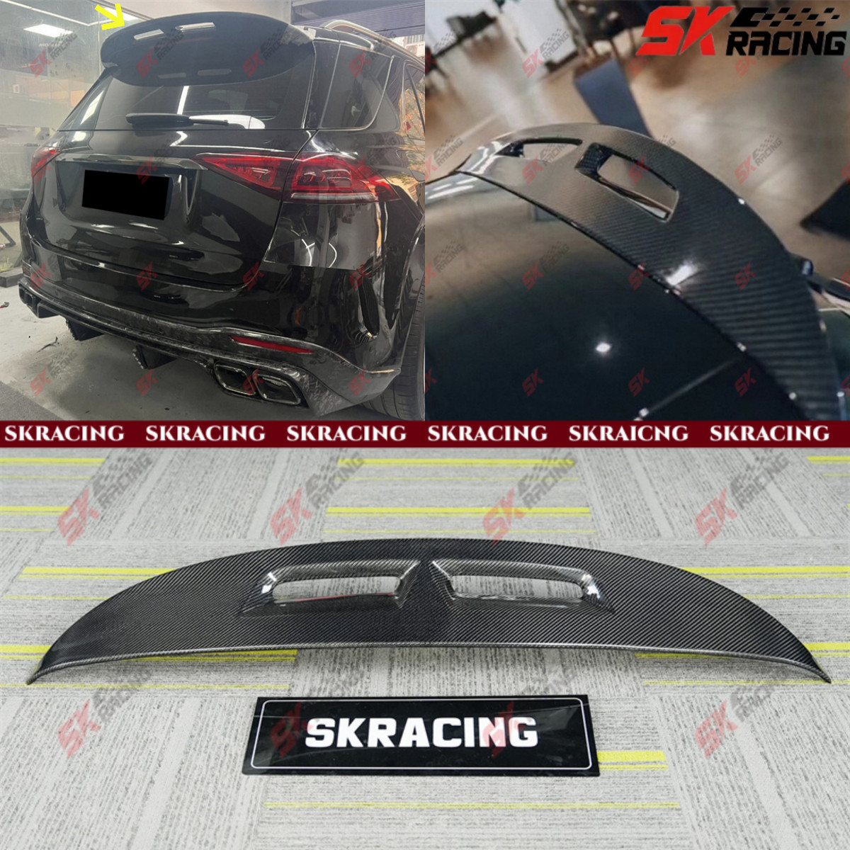 Carbon Fiber/Glossy Black Rear Roof Spoiler Wing Fits Mercedes W167 GLE SUV 21+