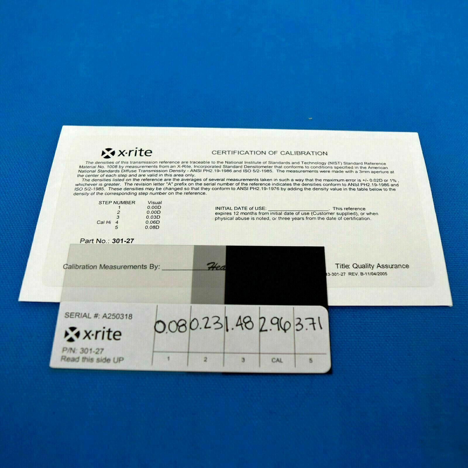 X-Rite 301-27 Transmission 5 Steps Calibration Strip 331 331C, 341 341C 301 NEW