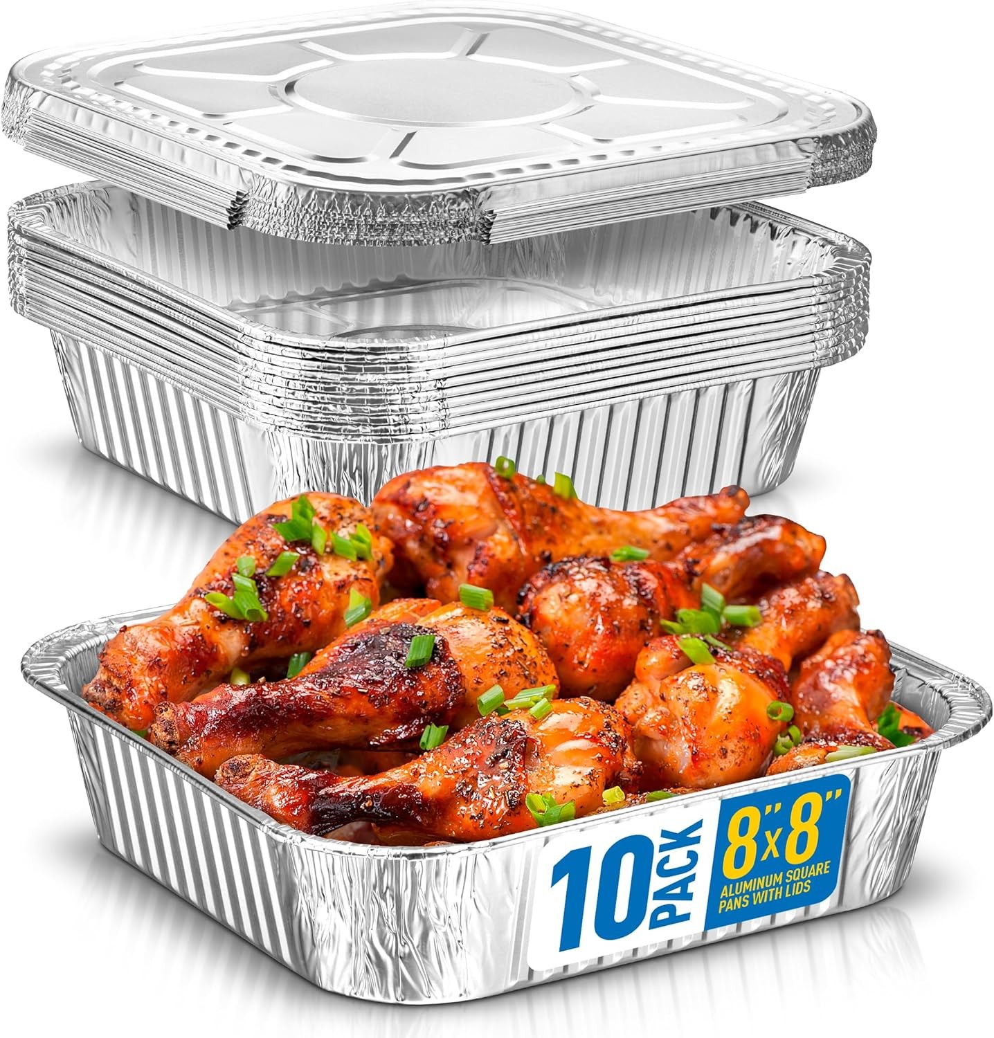 8x8 Disposable Aluminum Pans With Lids - 10 Pack Foil Pans For Cooking, Baking