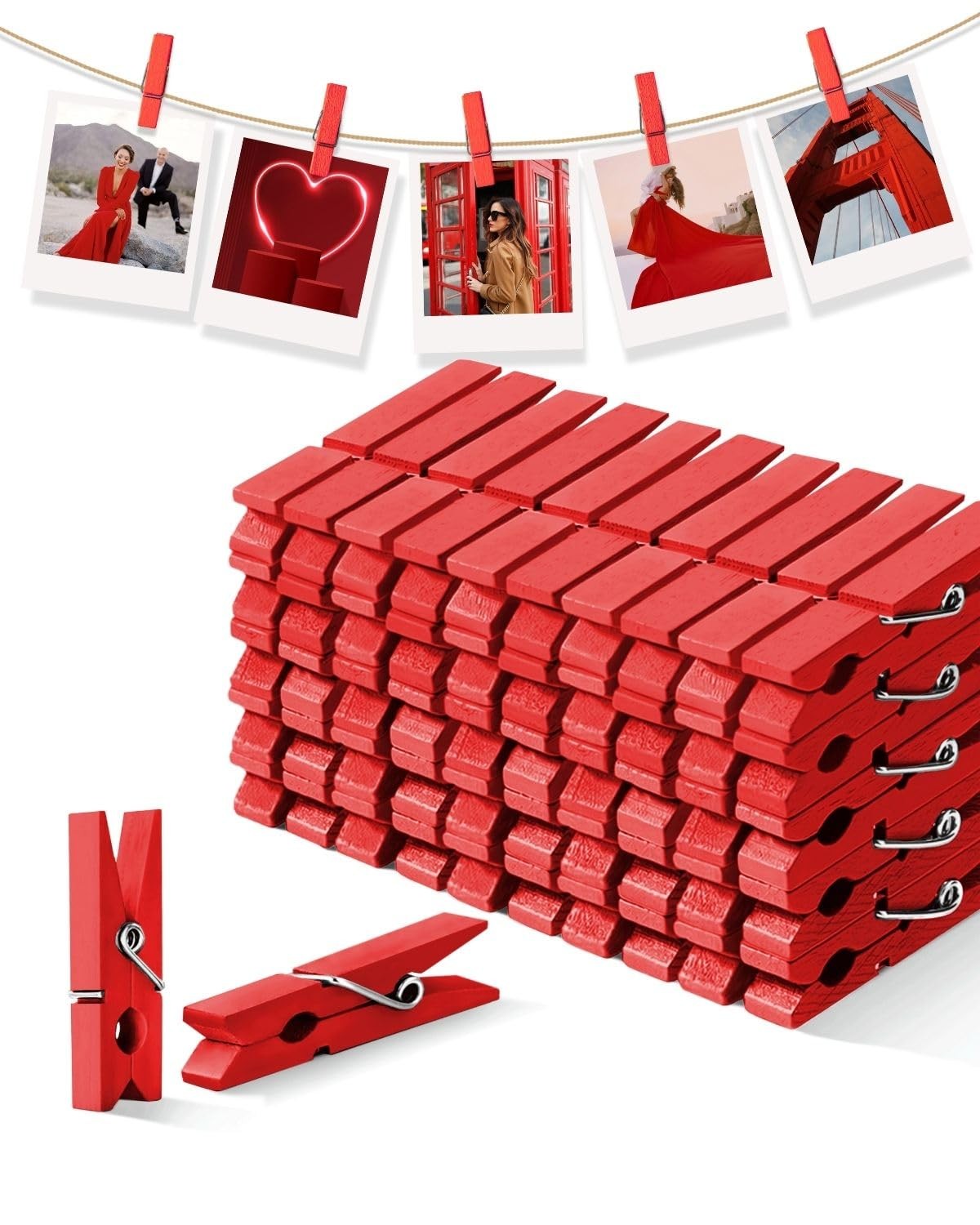 50 PCS 1.4 Inch Mini Clothes Pins Wooden Small Clothespins Photo Tiny Red