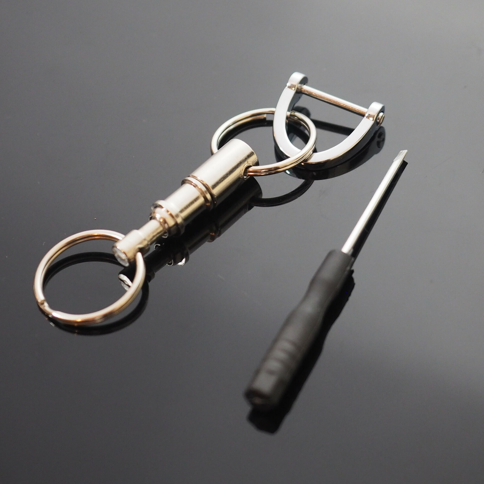 Quick Release Keychain Dual Detachable Pull Apart Key Ring with Fob U / D Buckle