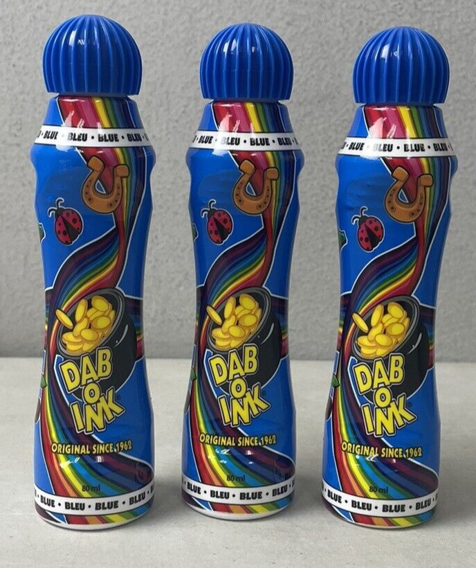 Dab O Ink Set of 3 Blue Bingo Markers Daubers 3 Ounces Each New Win With These