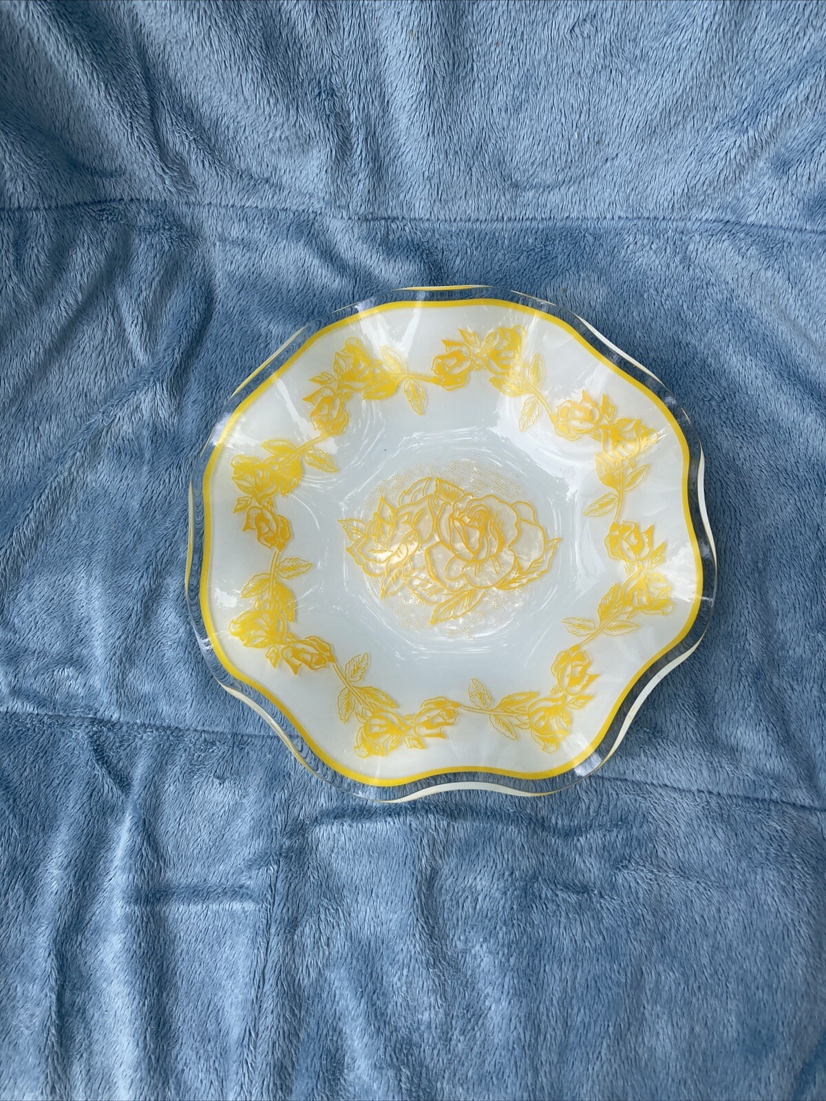 Spring Nut Candy Trinket Dish Dessert Plate Glass Painted White Yellow Roses