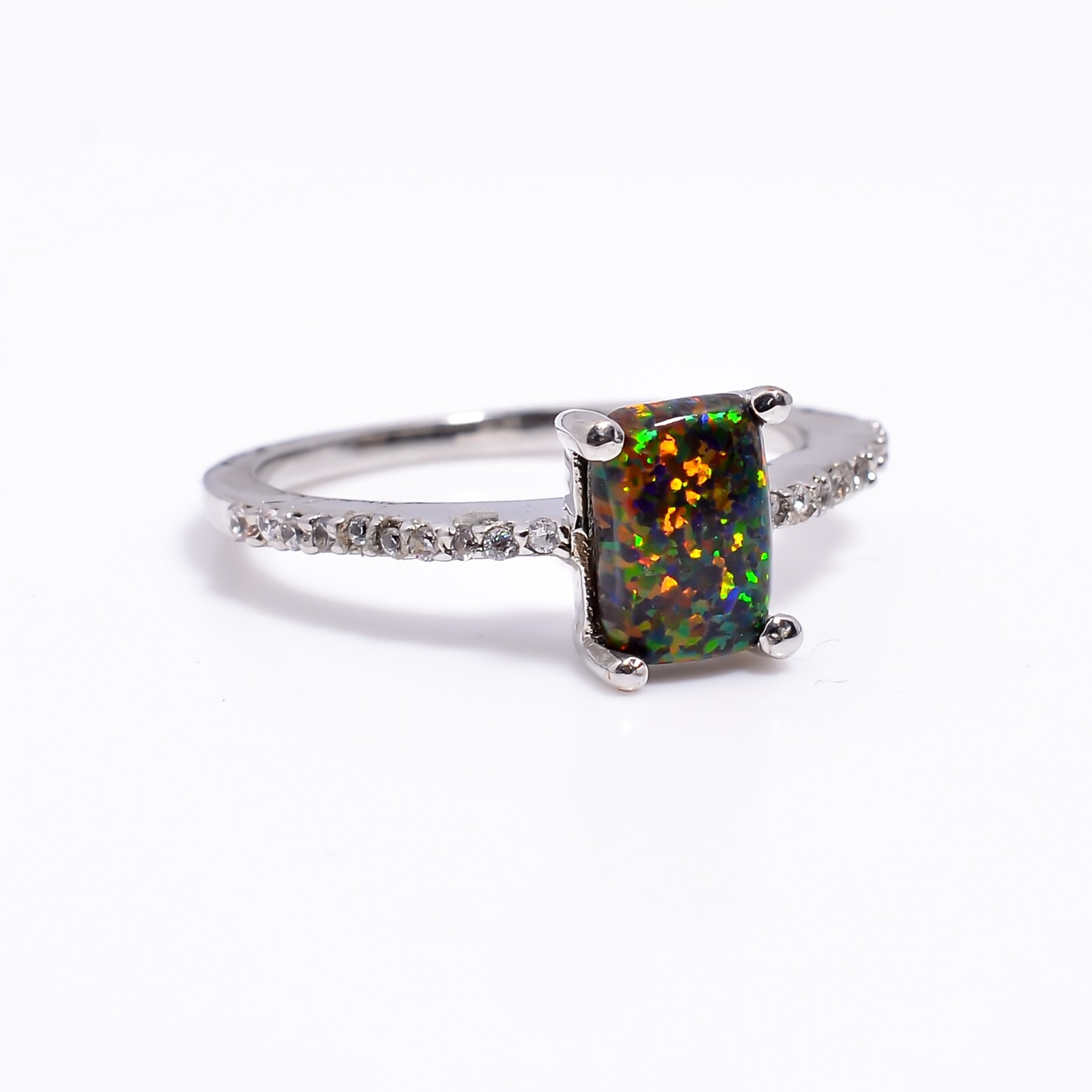 Black Opal Ring 925 Sterling Silver Ring Unique Ring Black Fire Ring Woman Ring