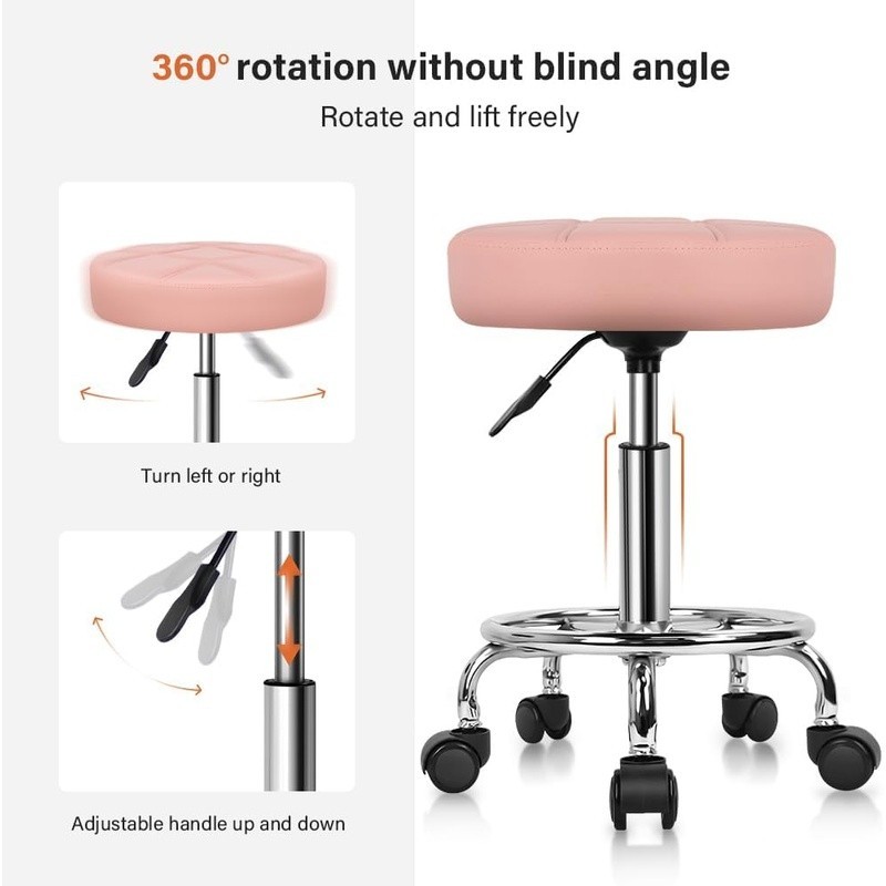 Comfortable 360 Swivel Rolling Massage Stool PU Leather Adjustable Height New
