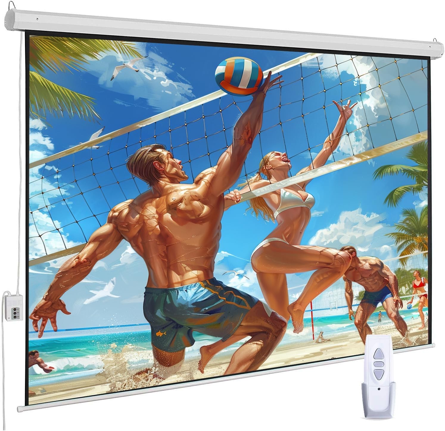 120" Motorized Projector Screen, Electric 16:9 Screen with Remote...