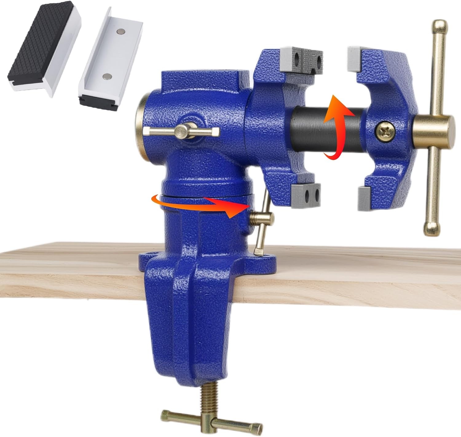 Dual Jaw Bench Vise 2.5 Inch 1.5 Inch 360 Degree Rotating Base Heavy Duty Cast