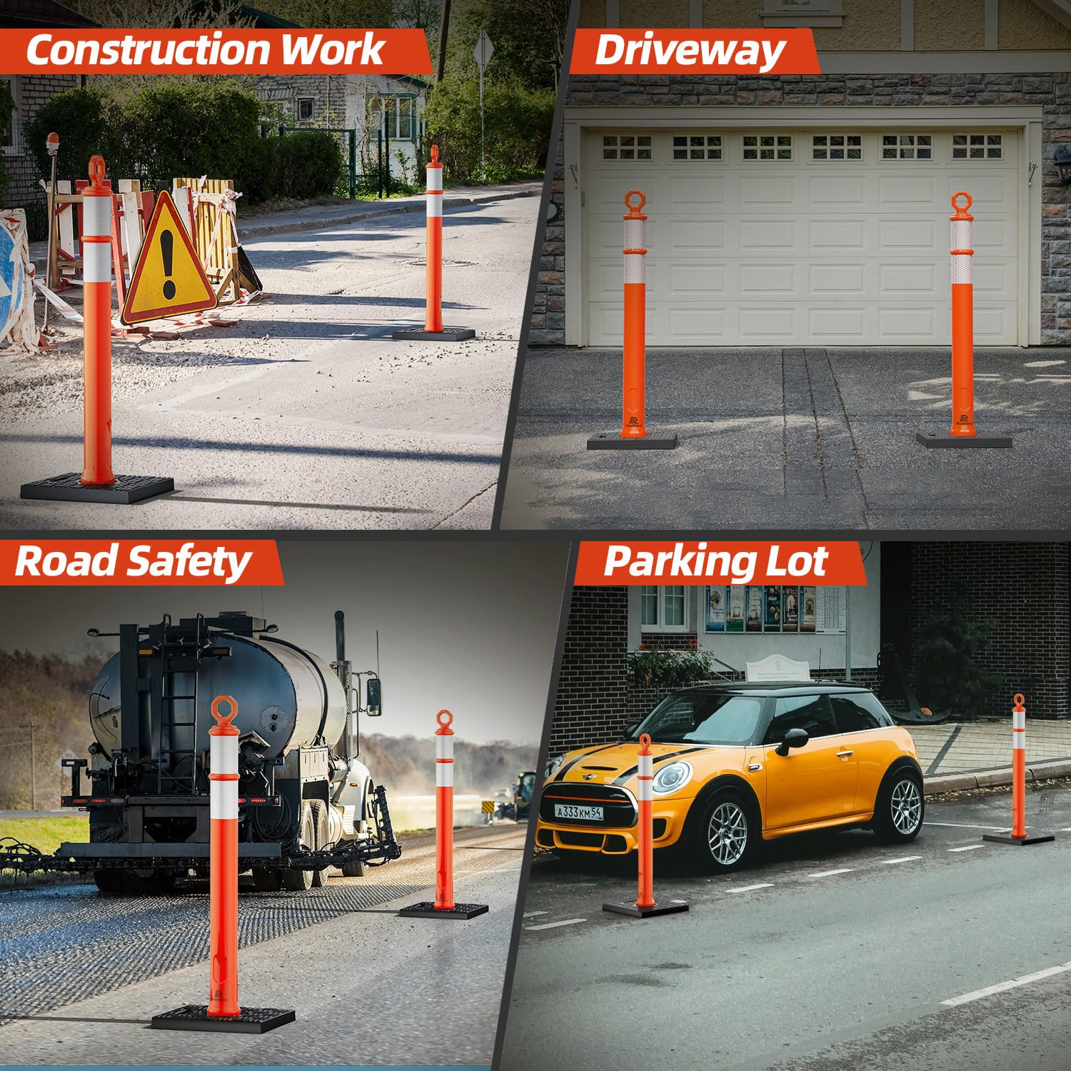 42 Inch Delineator Post with Base, Portable Orange Traffic Delineator Posts Cone