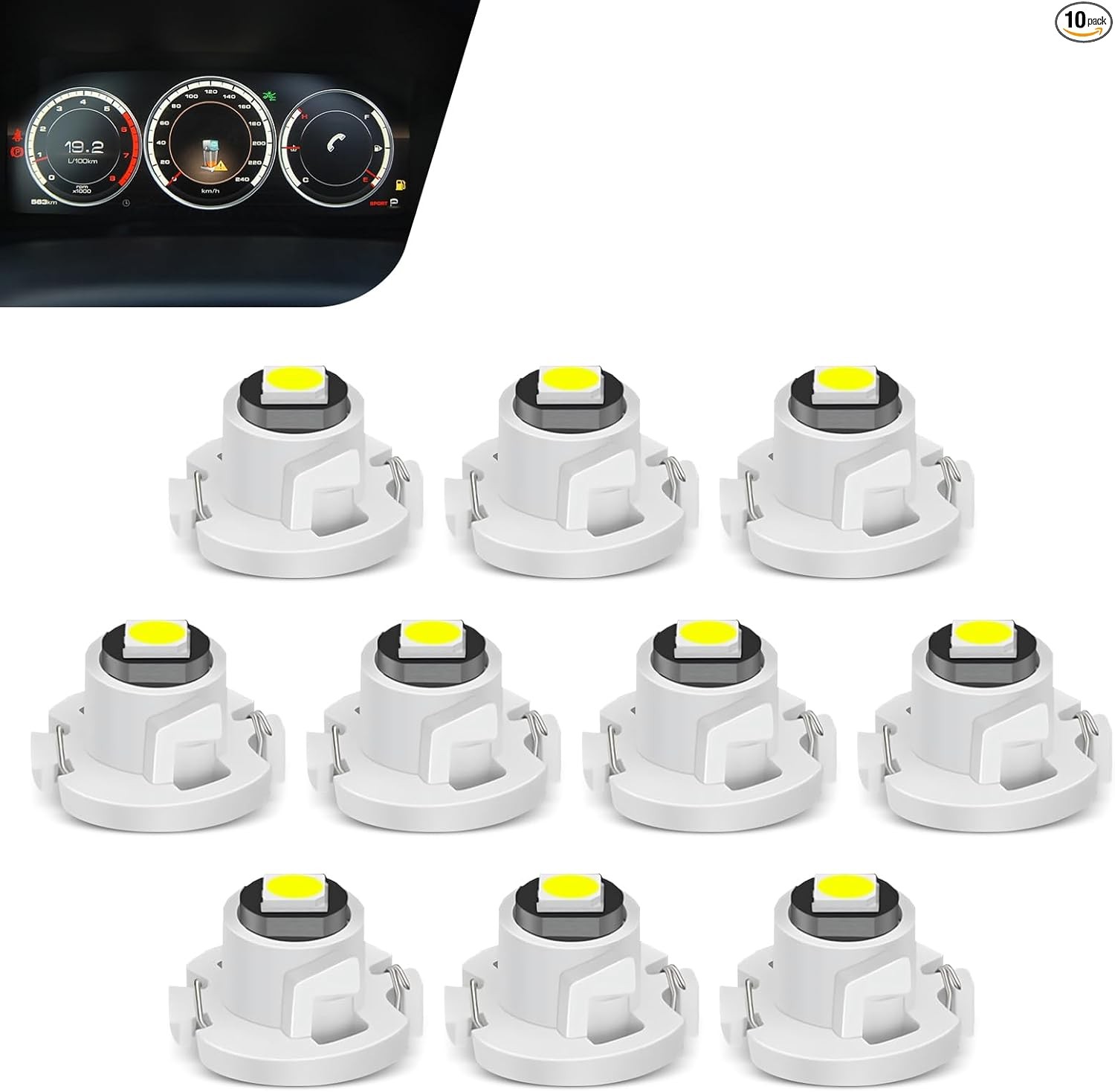 10 PCS T4.2 LED Dashboard Bulb, 12V 3030 Chip Super Bright Indicator Light, Repl