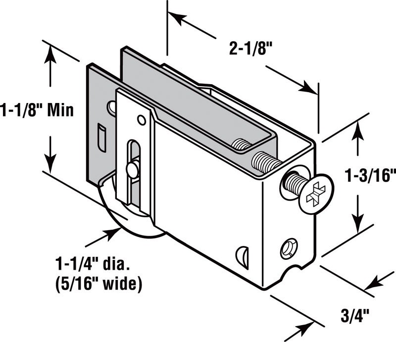 Prime-Line 131459 Steel Sliding Glass Door Roller Assembly 1-1/4 Dia.x3/8 L in.