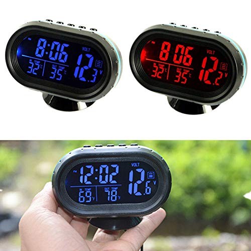 Car Thermometer LCD Digital Clock - 12-24V Multifunctional Temperature