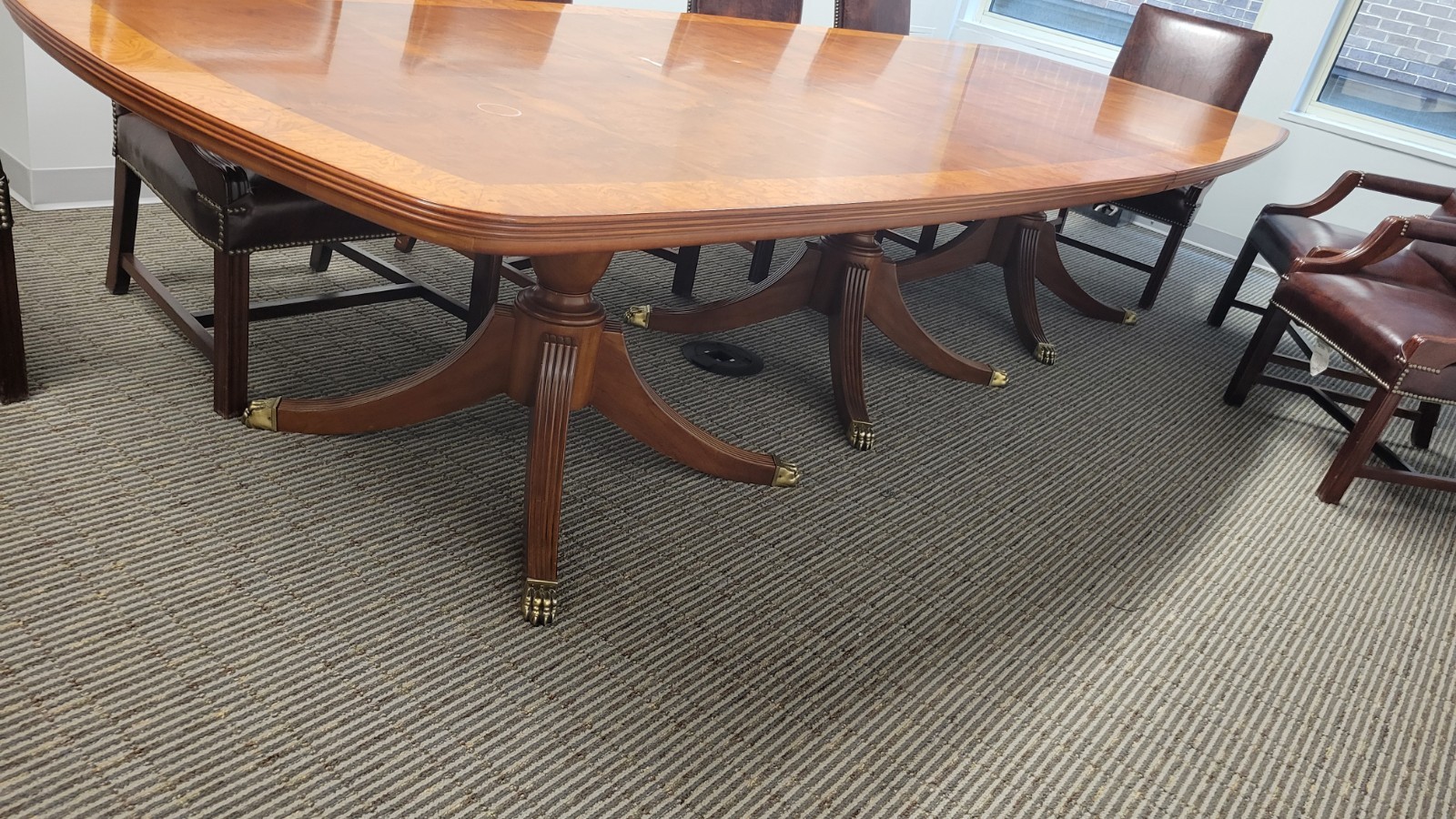 Large Handcrafted Wood Triple-Pedestal Conference Table