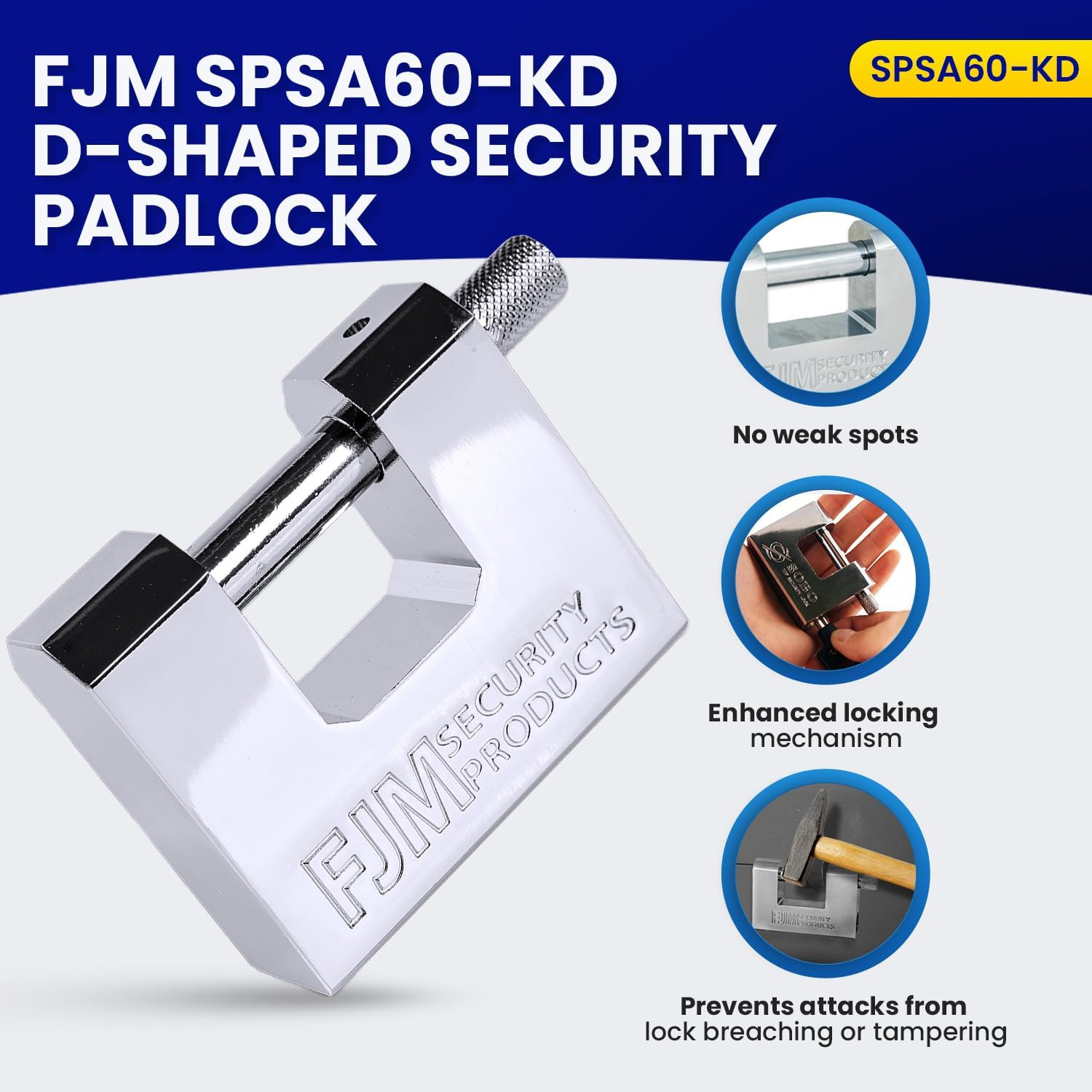 FJM Security Products SPSA60-KD Triple Chrome Plated D-Shaped Security Padlock,