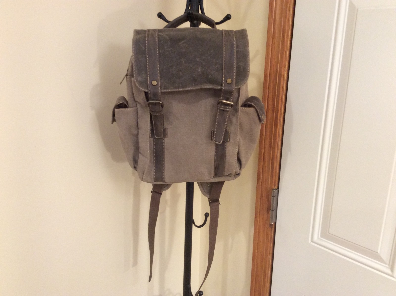 Cargoit Backpack Canvas with Faux Leather Trim Zipper Magnetic Snap Closures