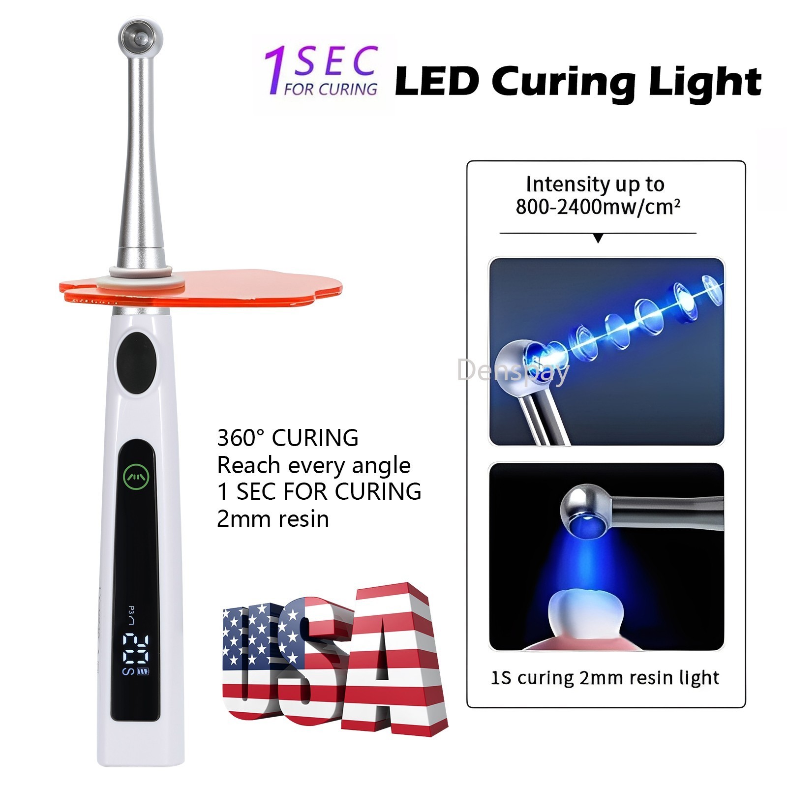 Dental Cordless LED 1S Light Cure Lamp Metal Head Curing Light 360° 4 Modes USA
